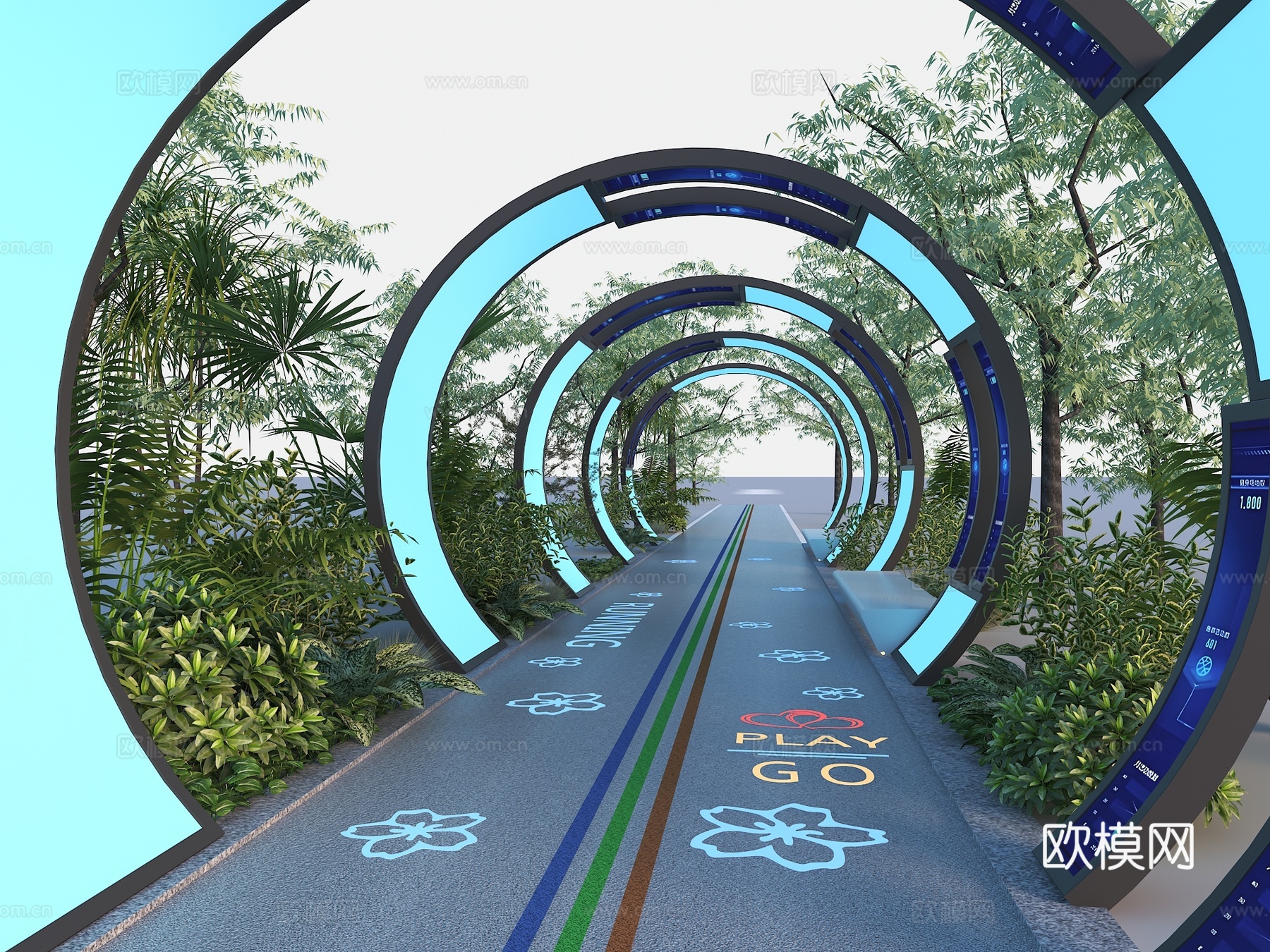 现代绿道构筑 现代廊架 科技廊架 时空隧道 网红打卡3d模型