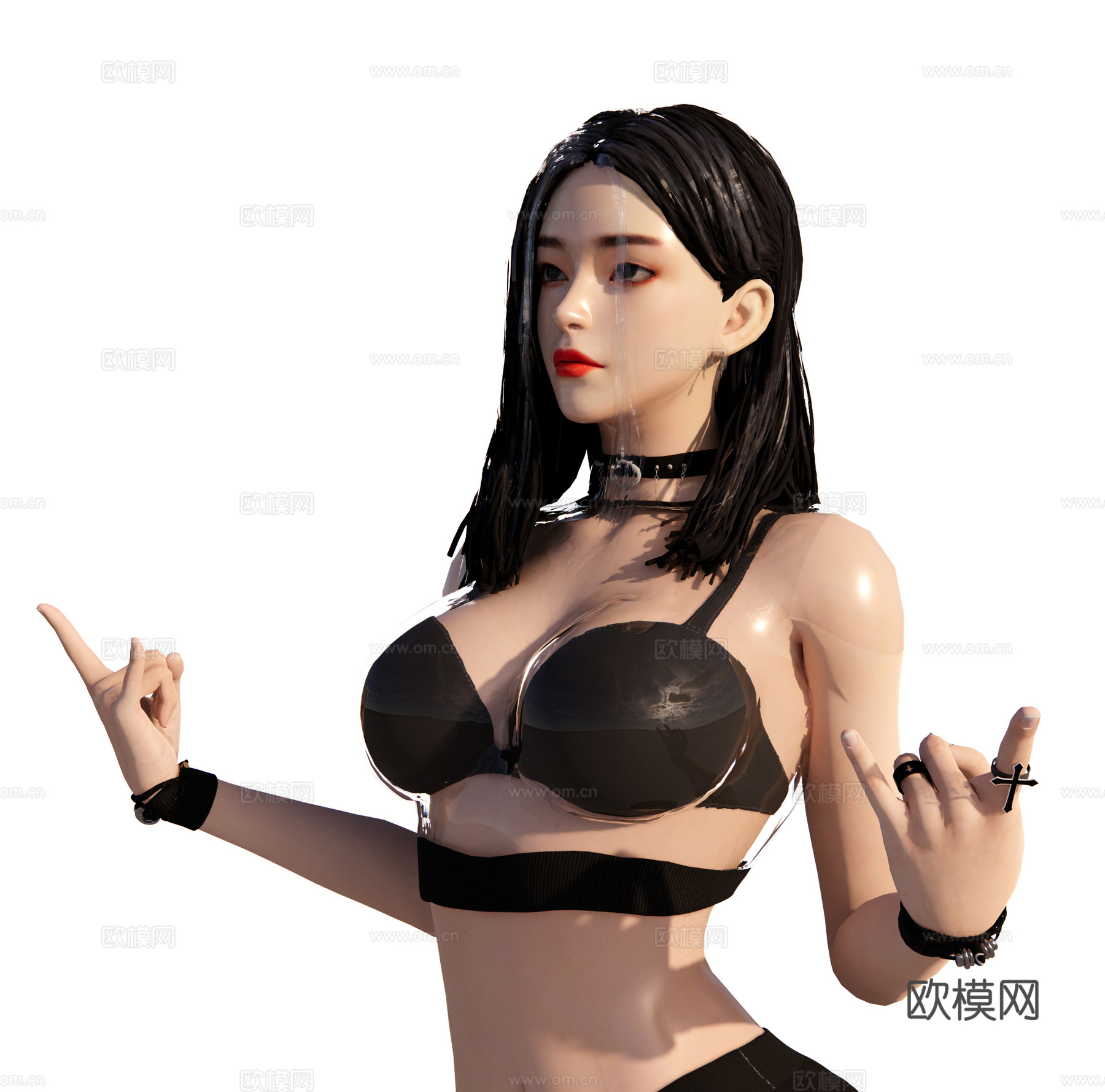 黑发亚洲女人 美女女性人物 卡通动漫女生 模特小姐姐皮衣3d模型