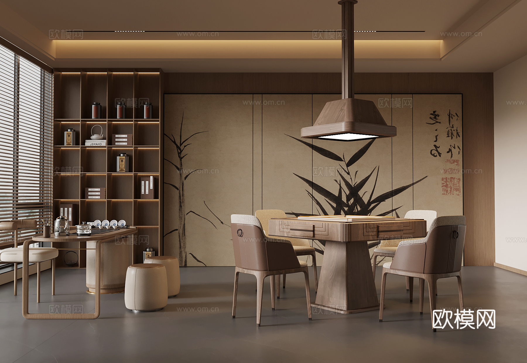 新中式棋牌室 麻将桌 小茶台3d模型