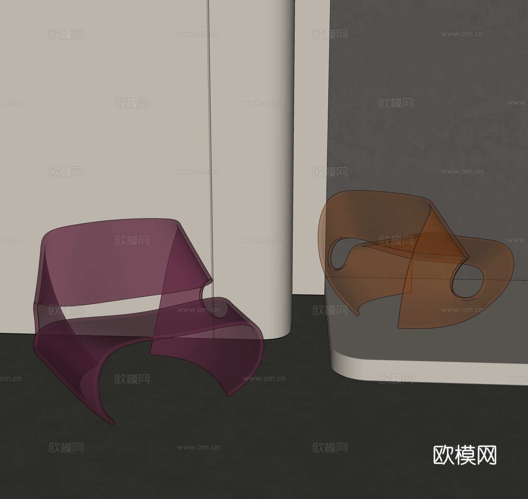 现代透明休闲椅  简约亚克力休闲椅 极简休闲椅su模型