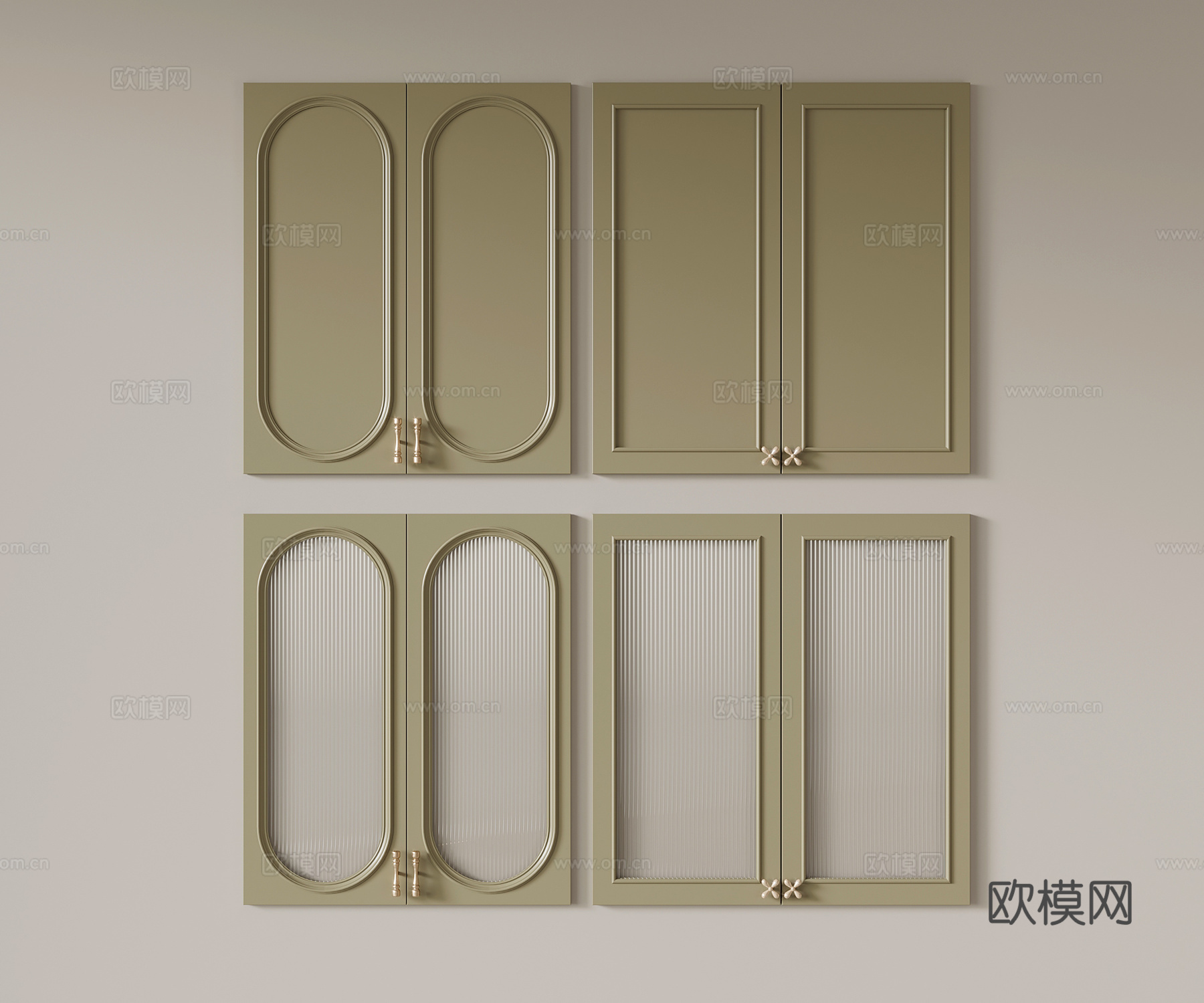 09柜门 法式奶油风衣柜门 实木柜门 玻璃柜门3d模型