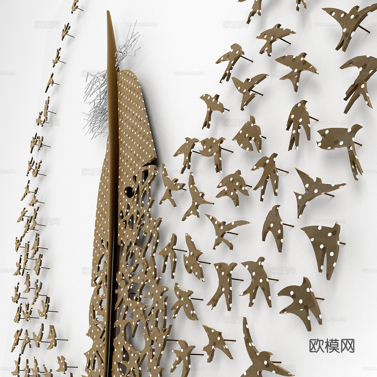 现代轻奢金属鸟挂饰3d模型