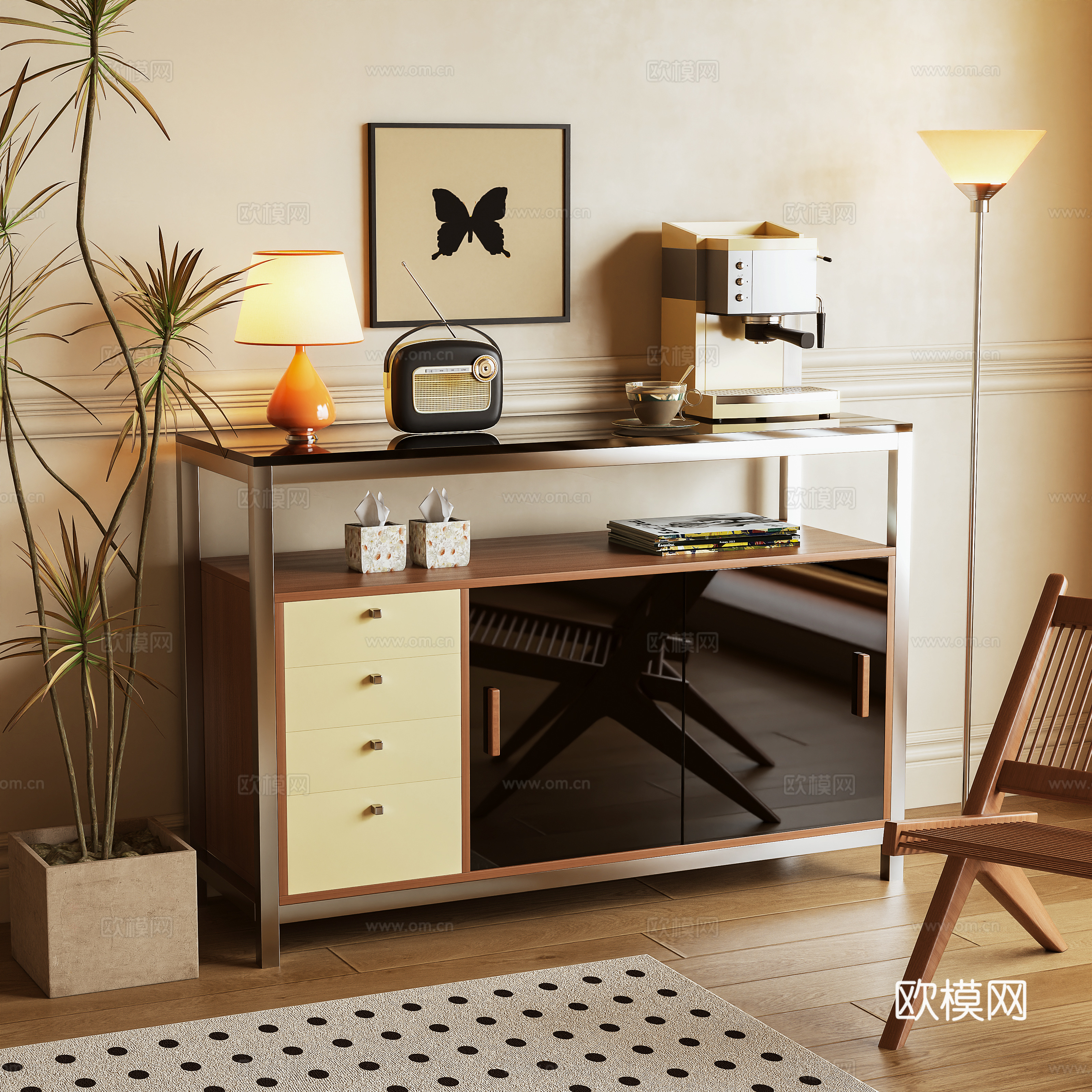 中古风餐边柜 边柜 储物柜3d模型