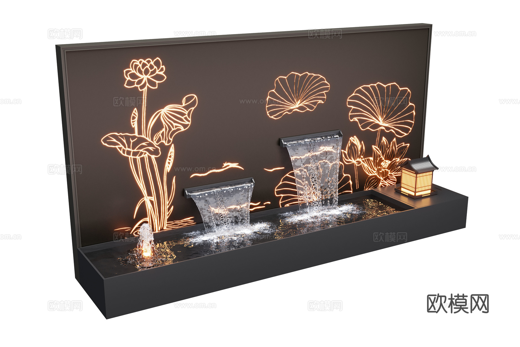现代庭院水景墙 景观墙 睡觉 流水 鱼池3d模型