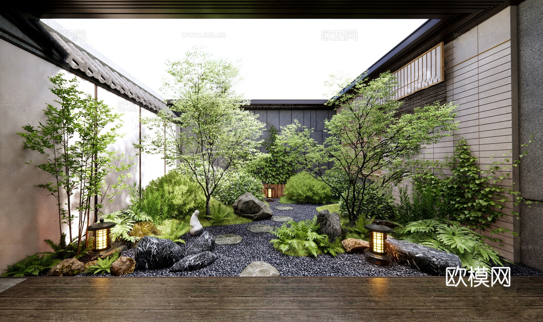 植物组合 天井庭院花园 室内植物su模型