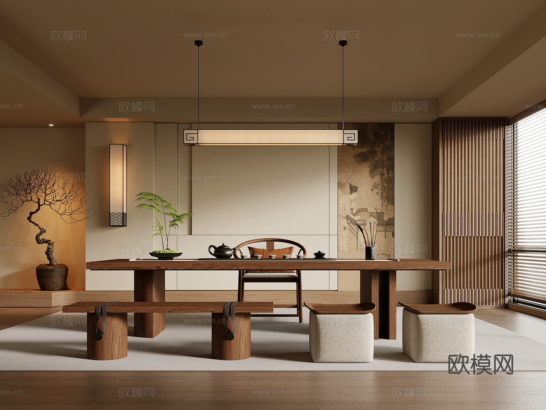 宋式风茶室 茶桌椅 茶台 茶具3d模型