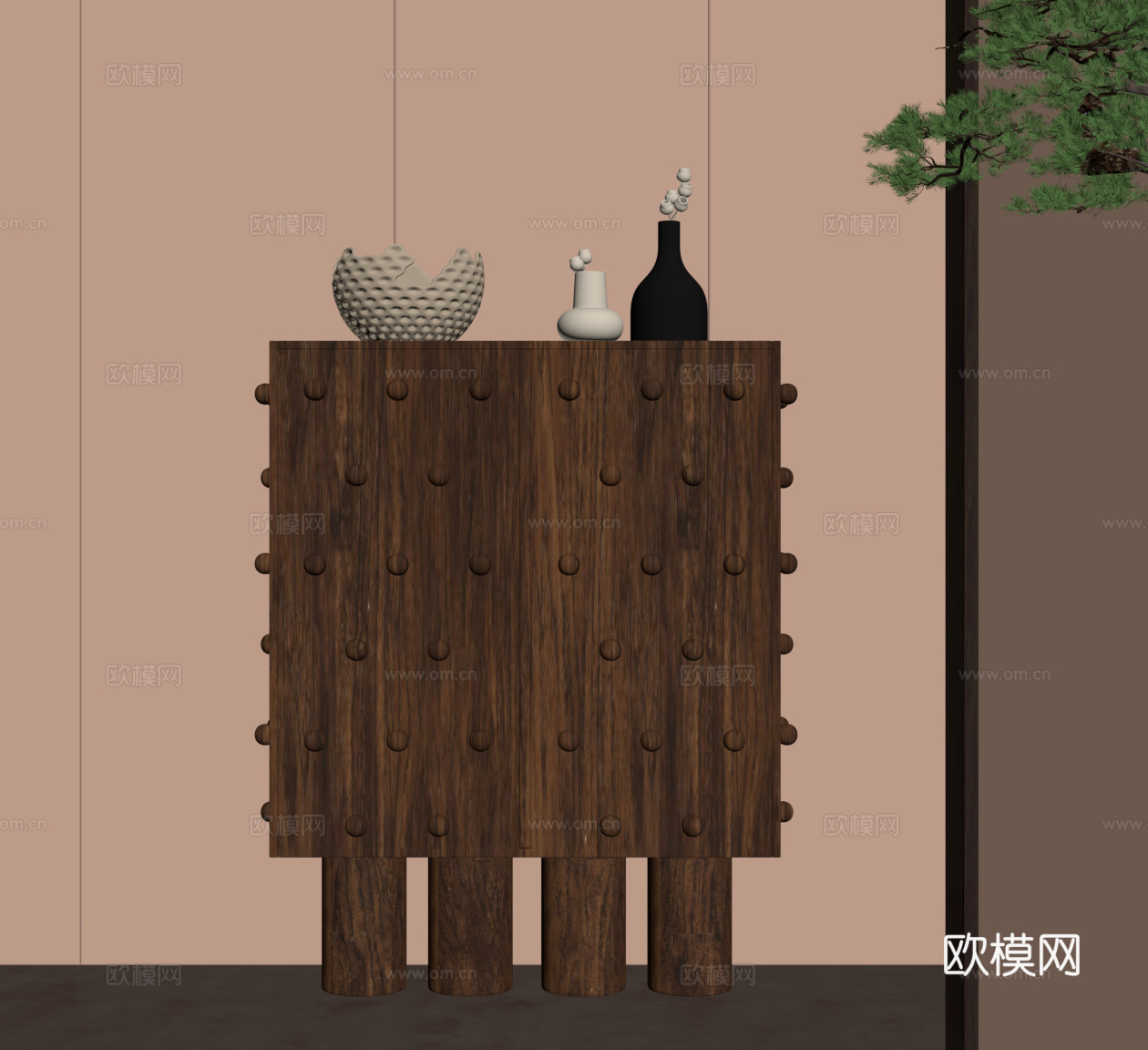 边柜 中古风玄关柜 装饰柜su模型