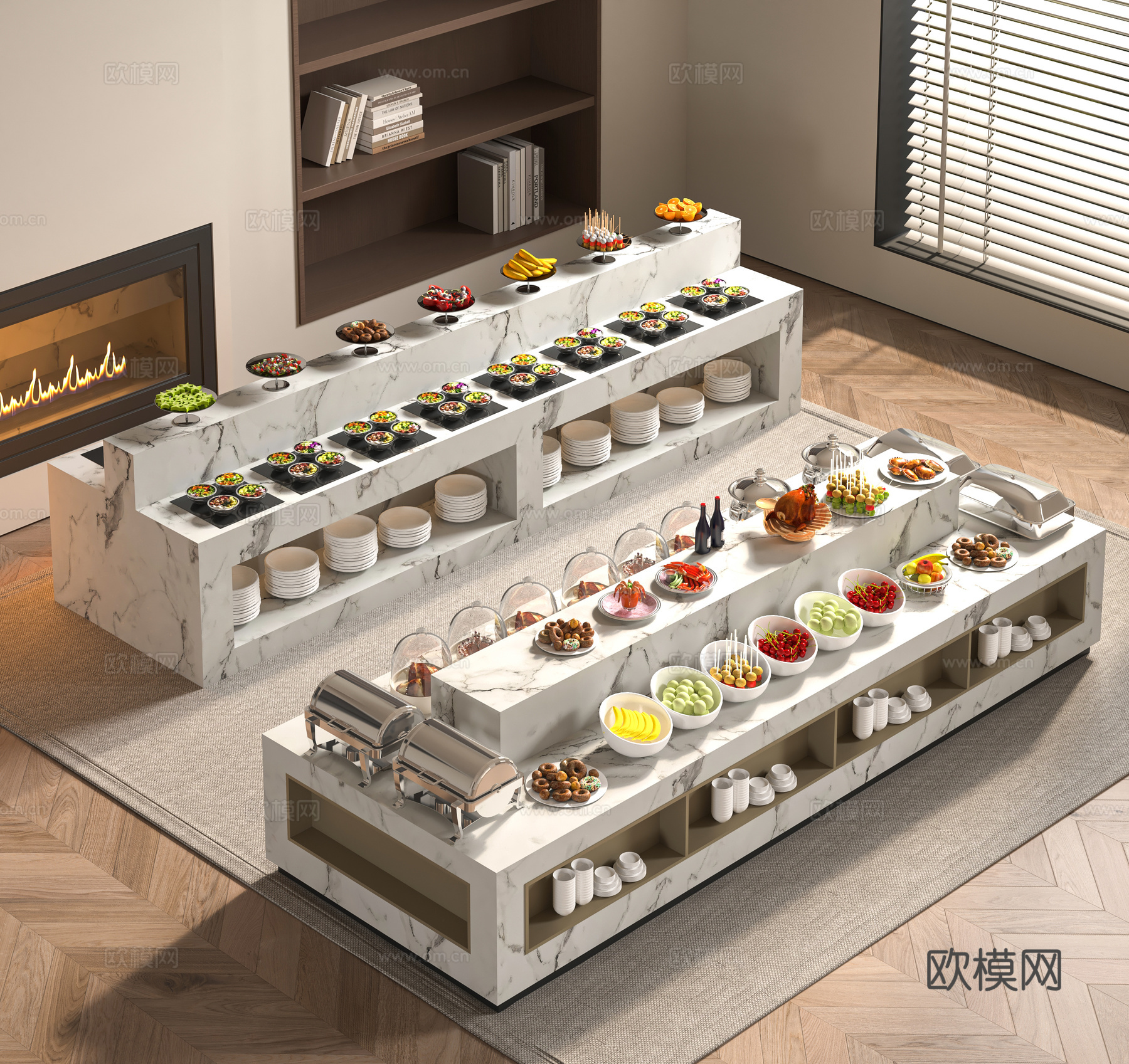 现代自助餐工作台3d模型