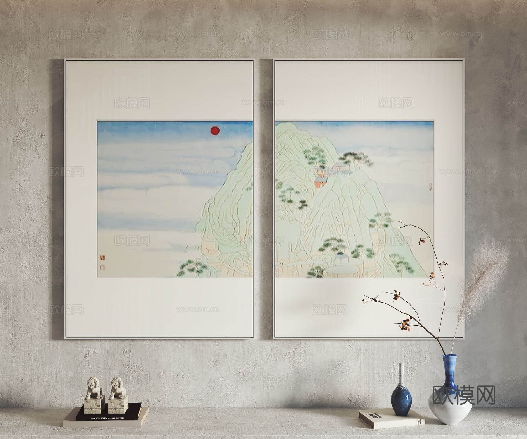 新中式挂画 装饰画 摆件3d模型