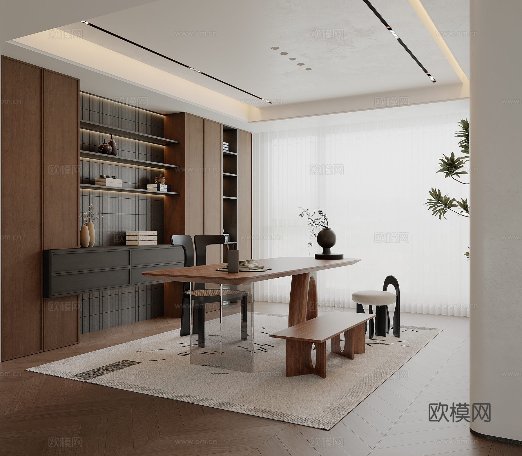 中古风书房  法式书房  书桌椅3d模型