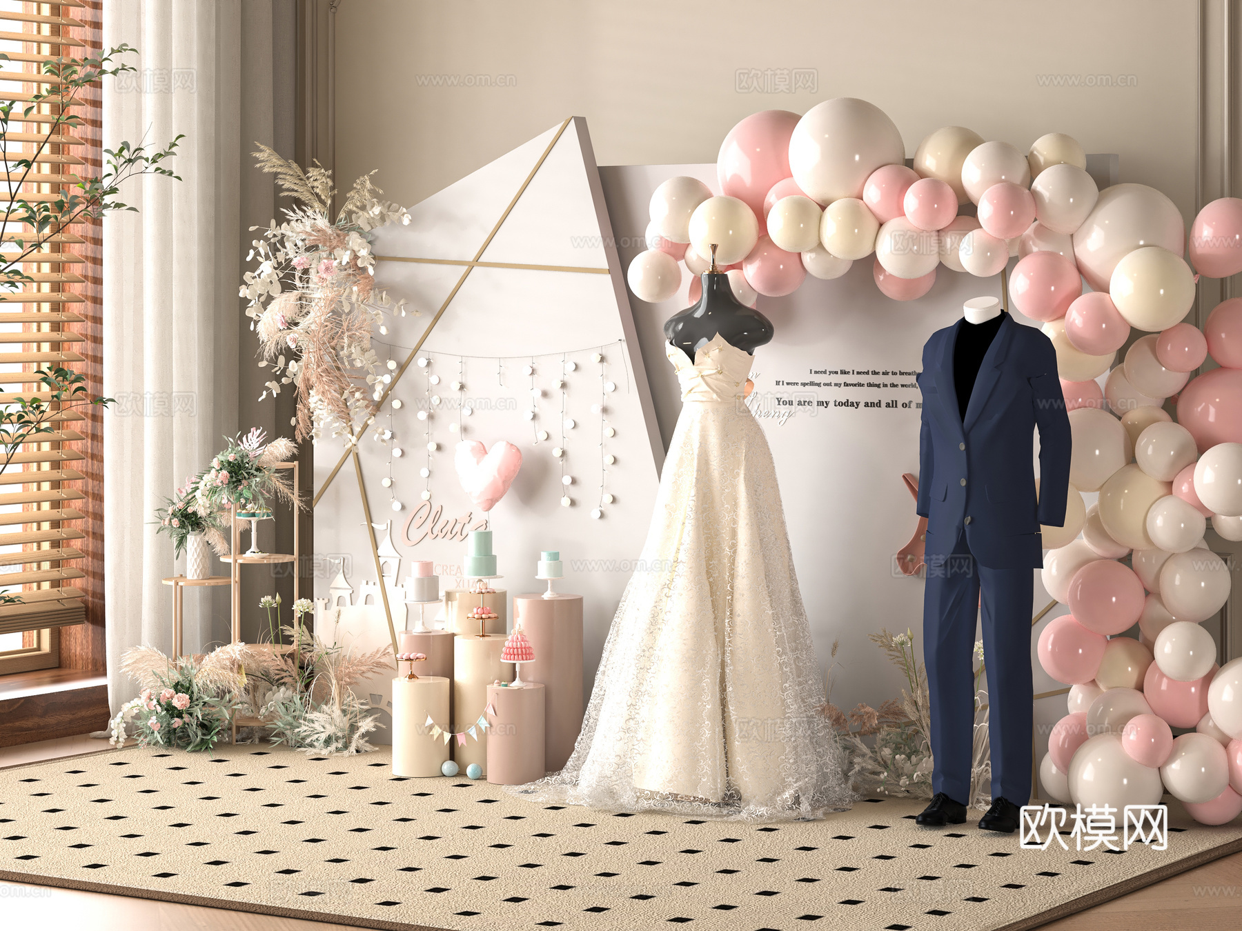 现代婚纱美陈3d模型