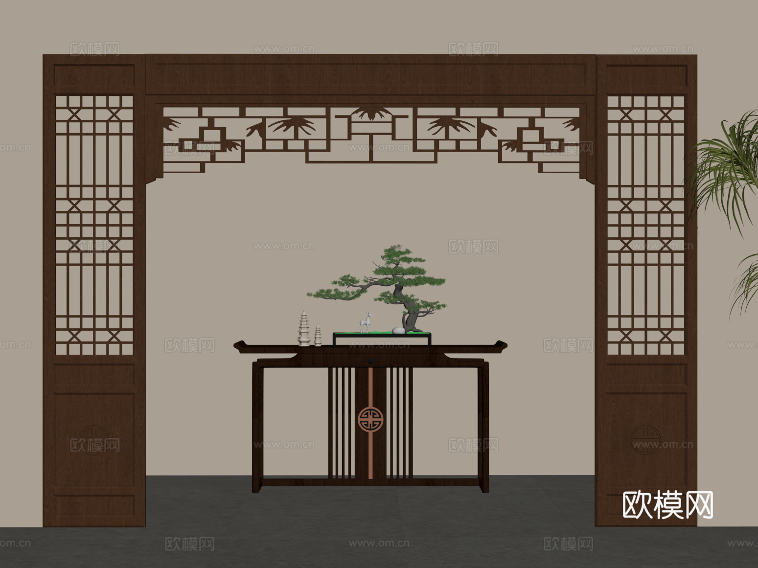 新中式门套 垭口 隔断 端景台su模型