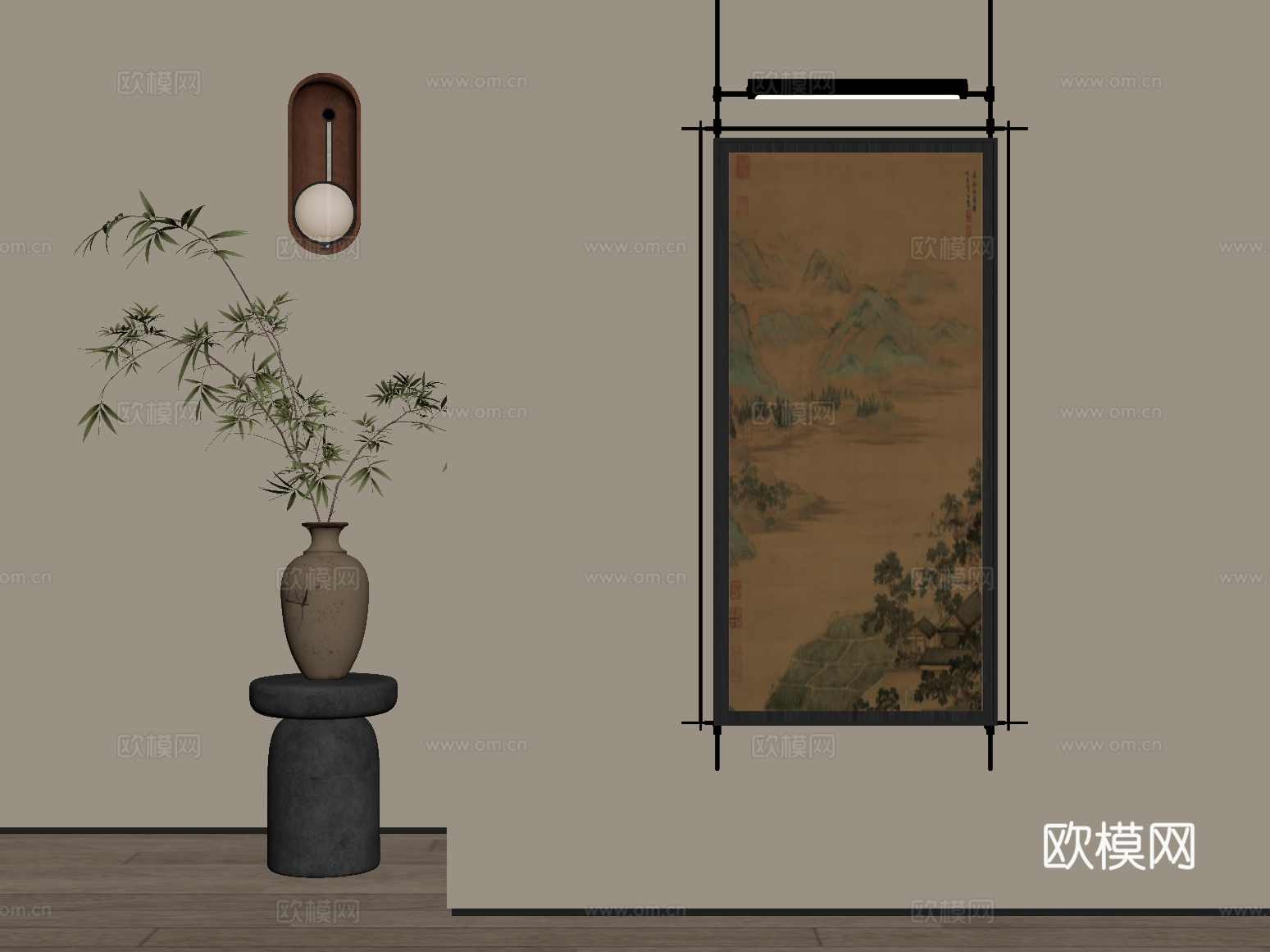 22挂画 中古风挂画 装饰画 绿植su模型