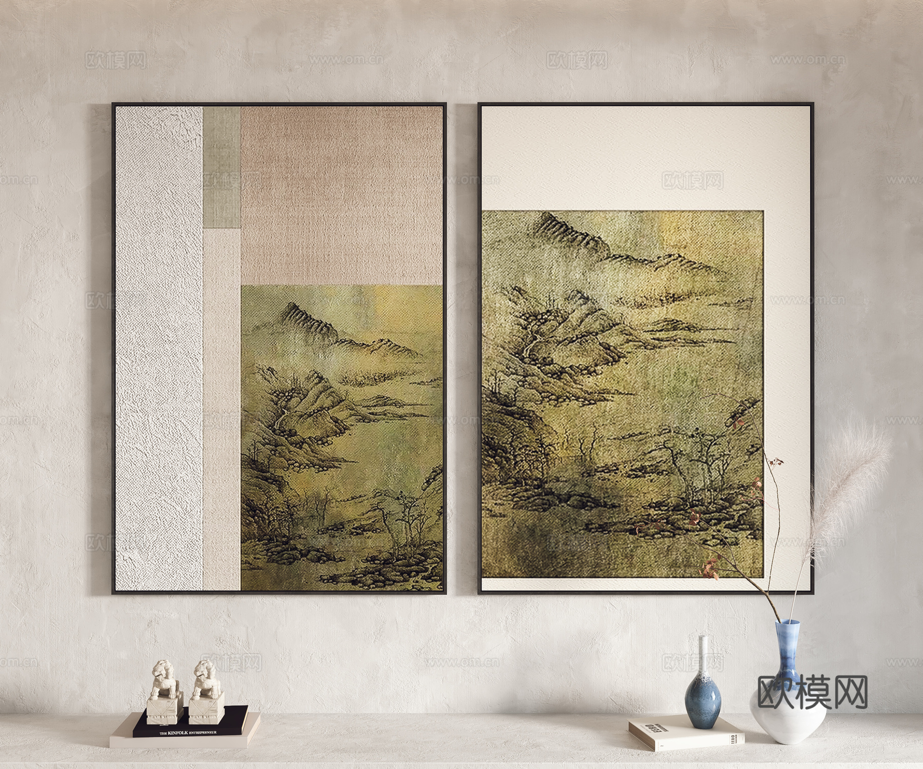 新中式挂画 装饰画 摆件3d模型