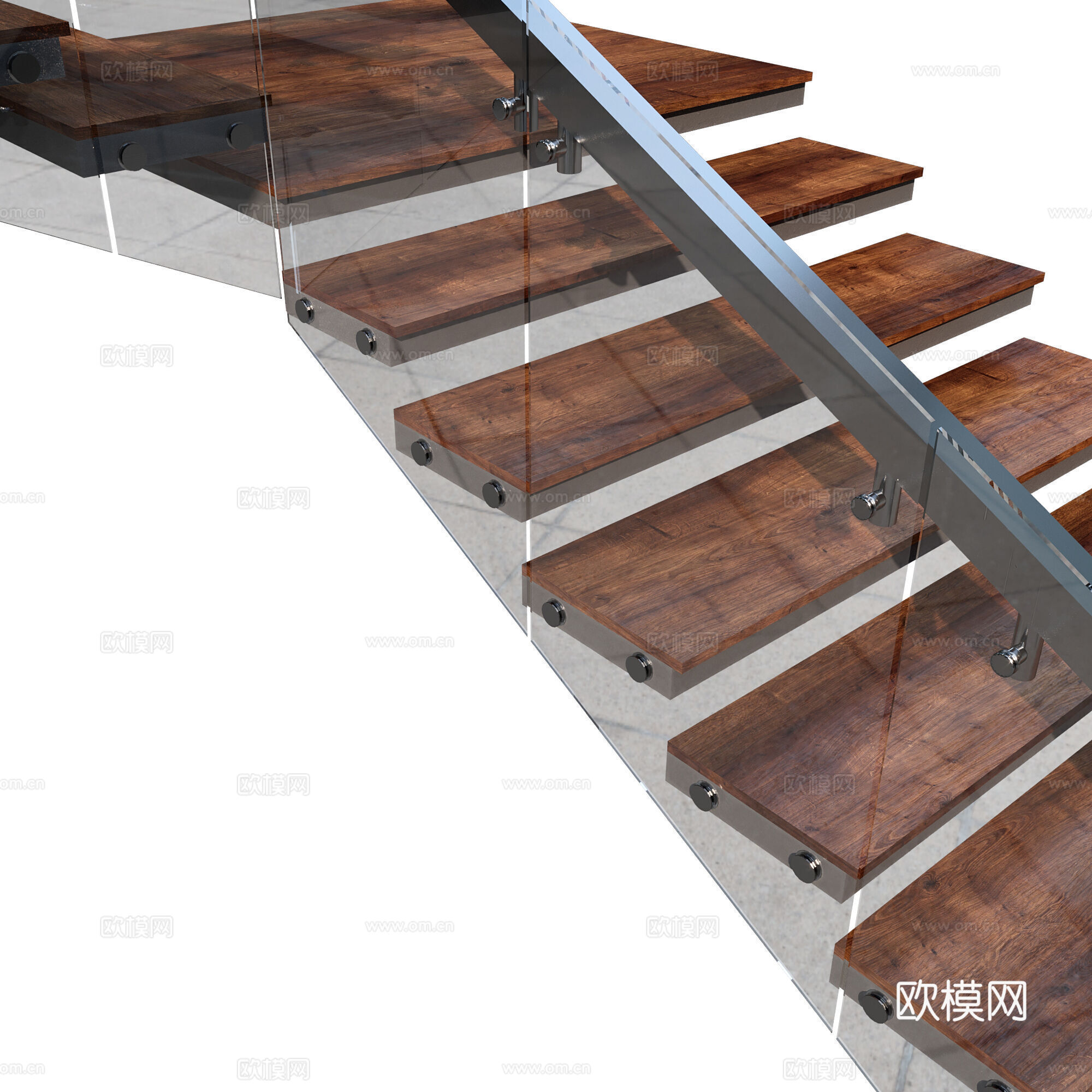 现代工业风玻璃扶手楼梯 悬浮楼梯3d模型