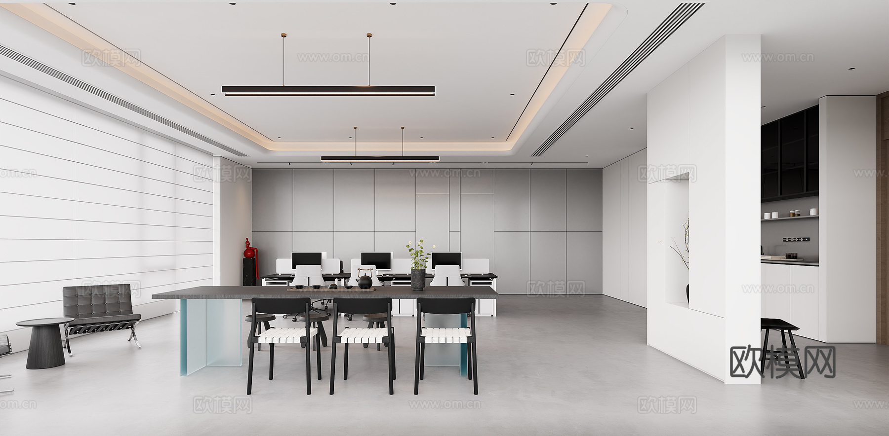 现代极简办公区3d模型