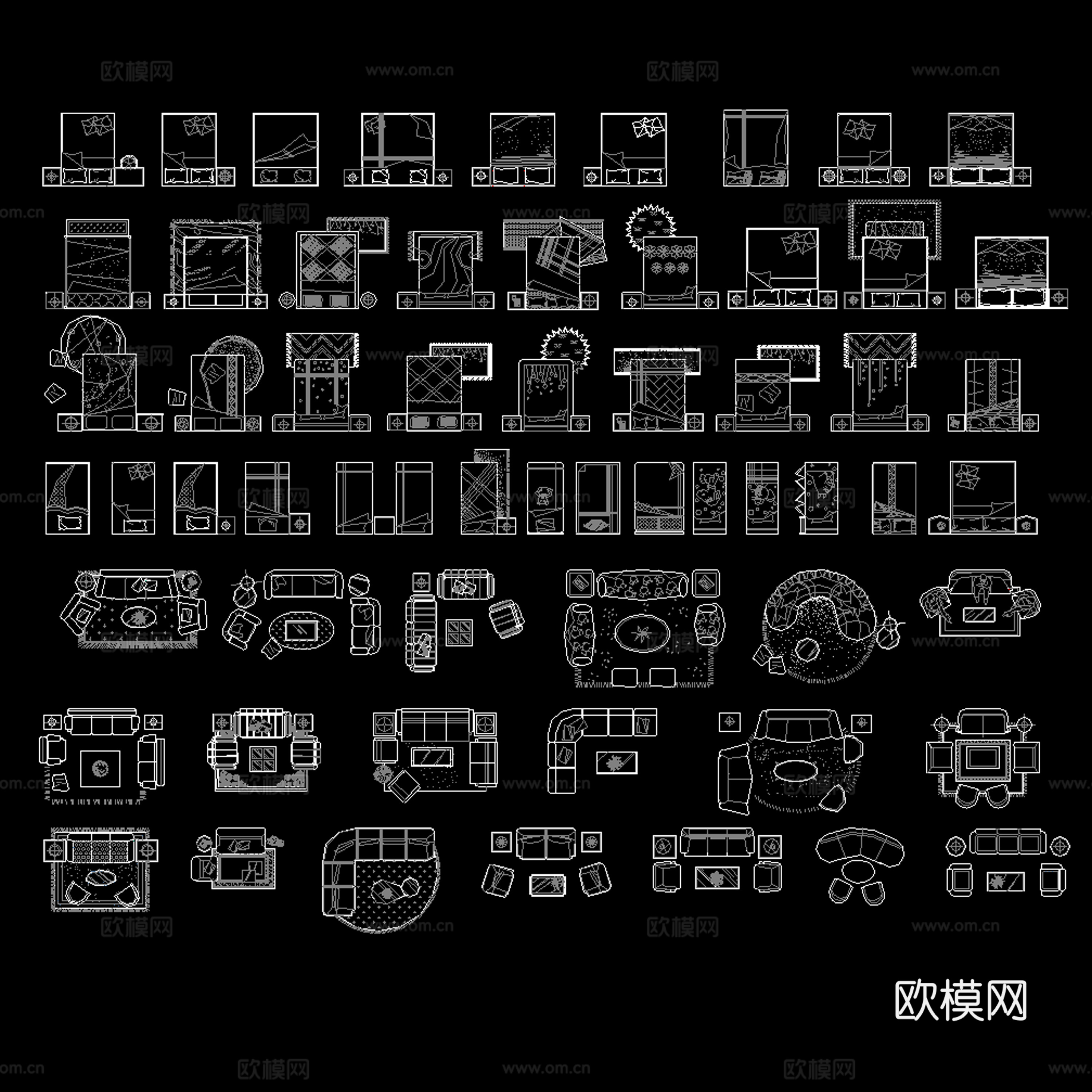 沙发床组合图块cad施工图