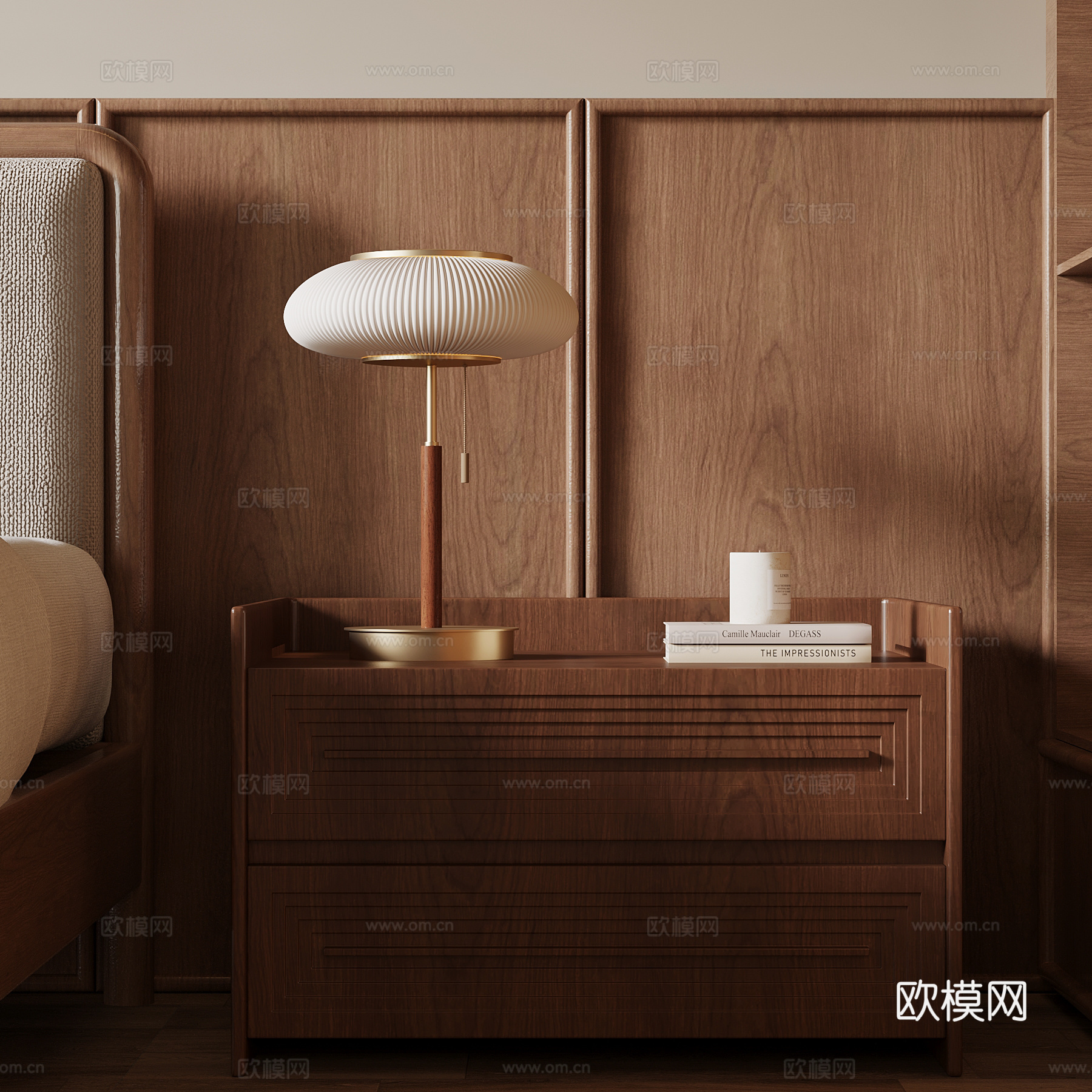 中古风床头柜 台灯su模型