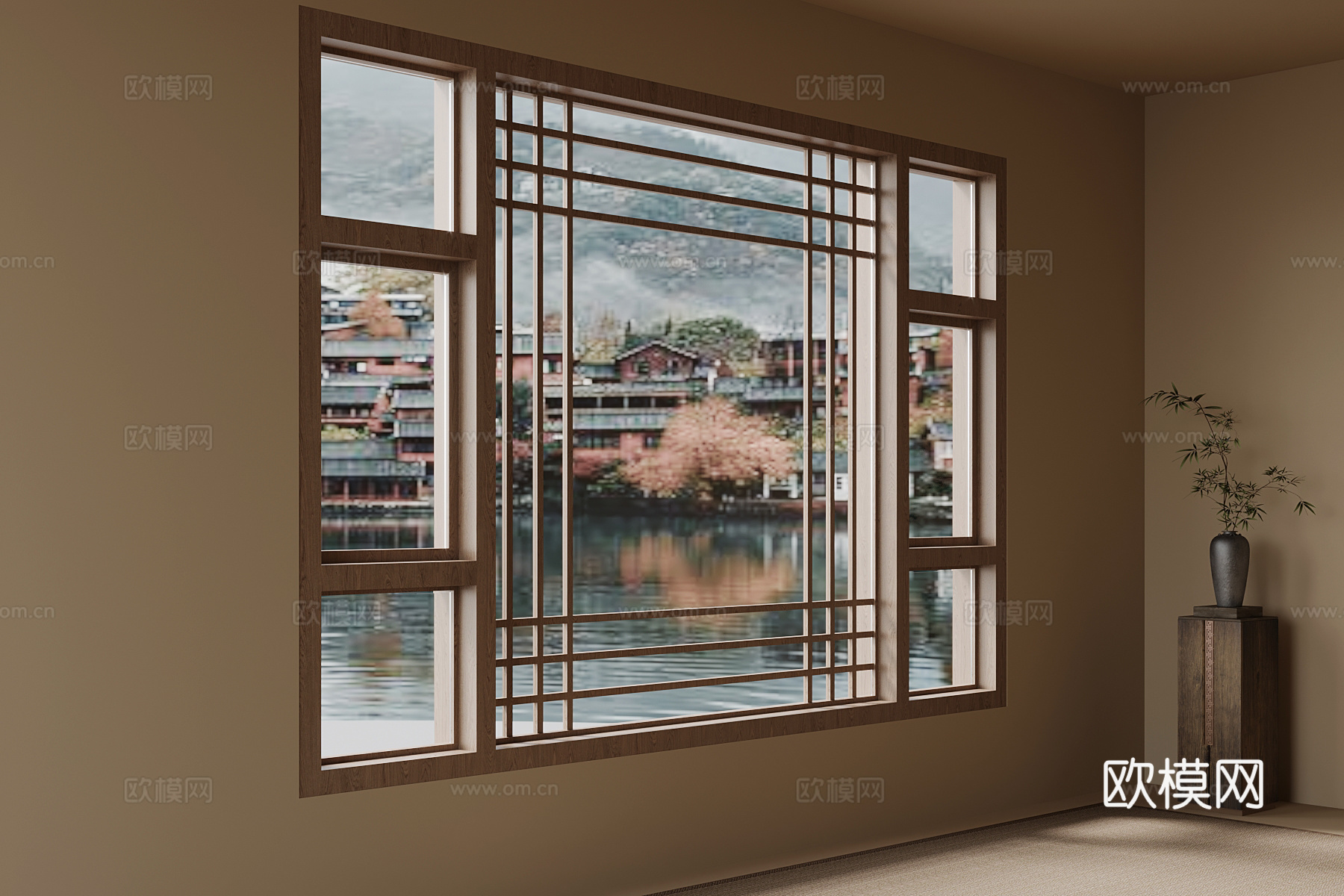 新中式窗户 花瓶3d模型