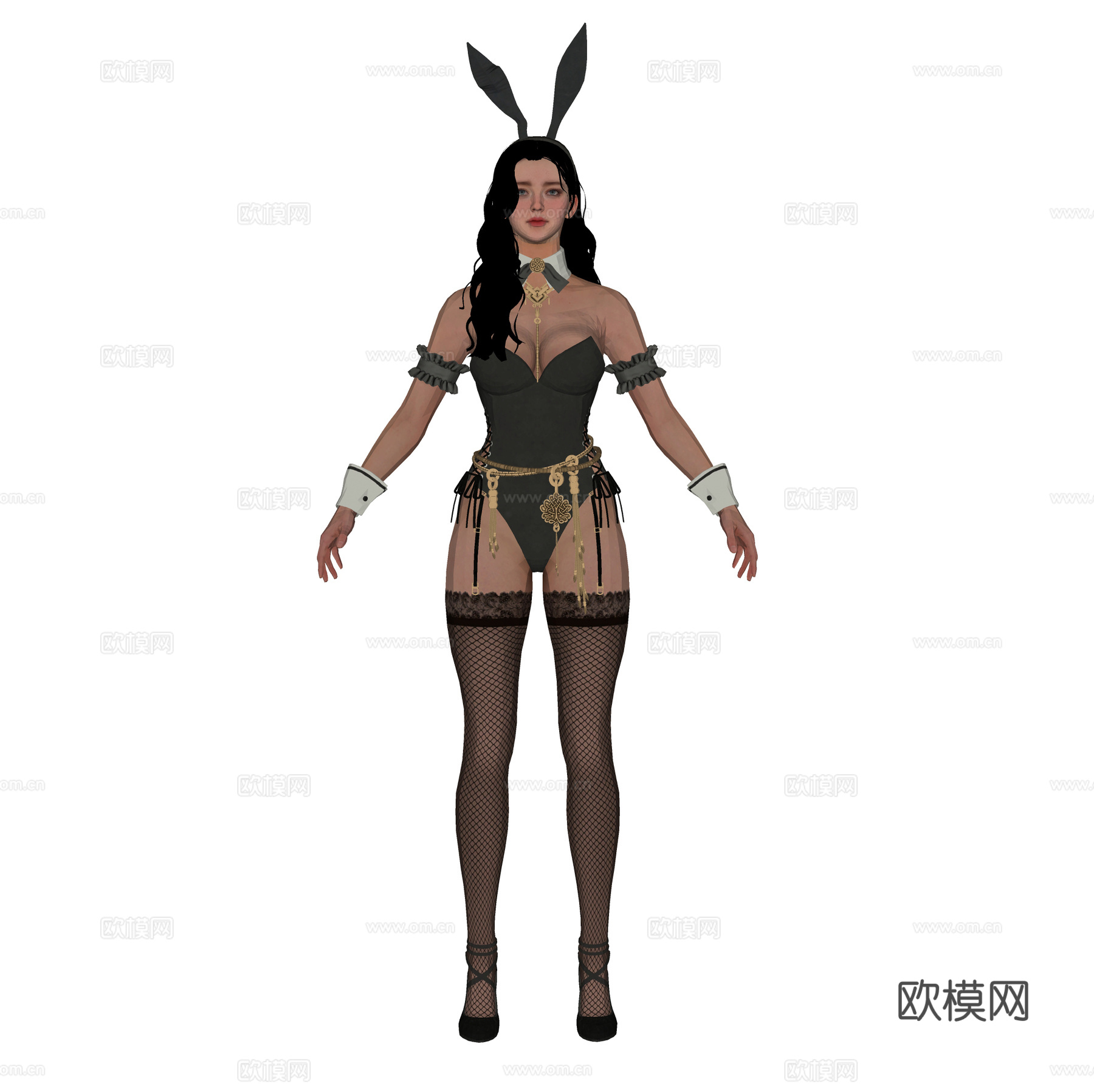 黑发兔子欧美女人 美女女性人物 卡通动漫女生 模特小姐姐皮衣su模型