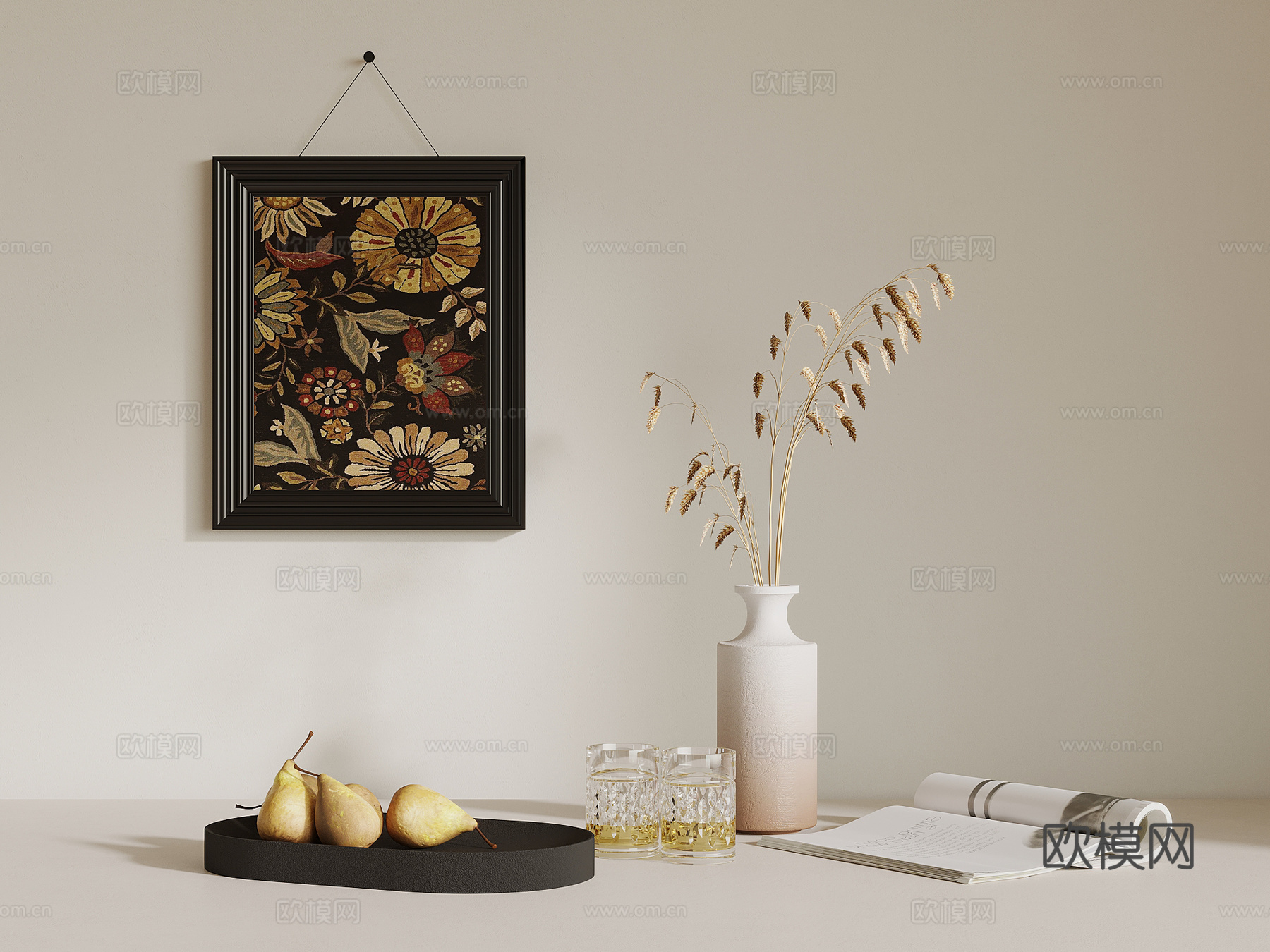 摆件 法式复古风水果托盘 花瓶花艺 装饰挂画3d模型