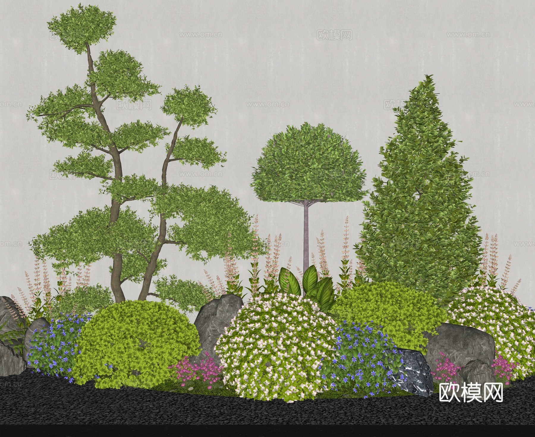 灌木 灌木球 花草组合 花境 植物su模型