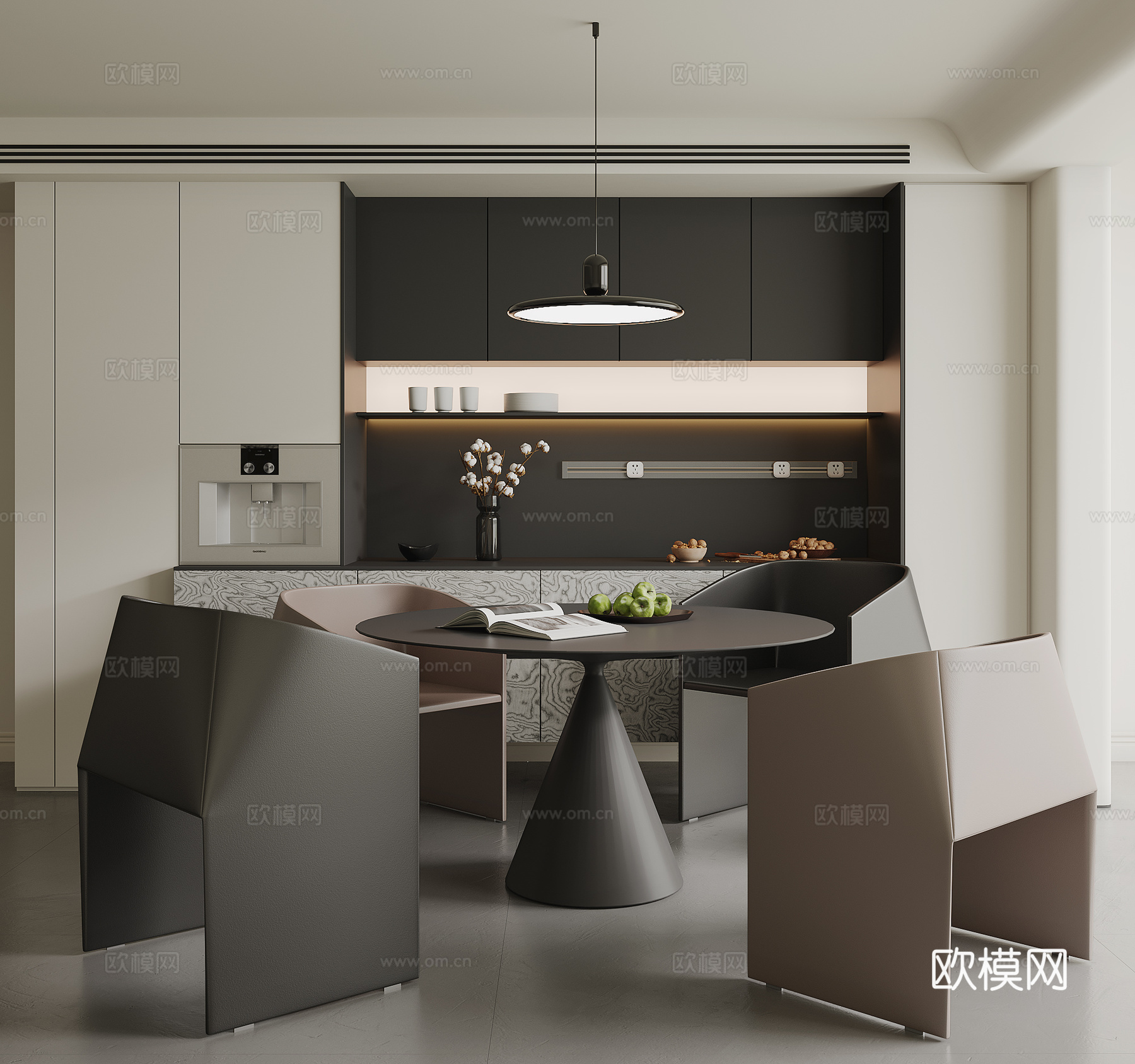 现代餐厅 极简餐厅 圆形餐桌椅3d模型
