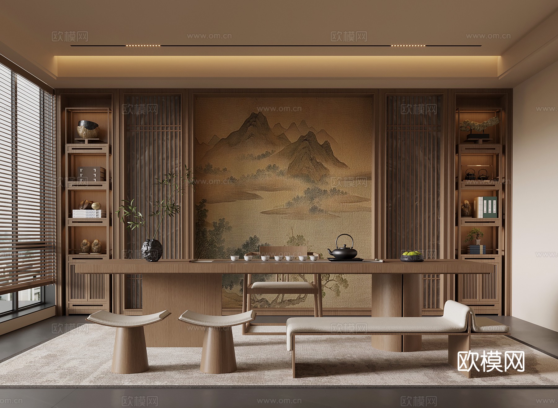 新中式茶室 茶桌椅 书房3d模型