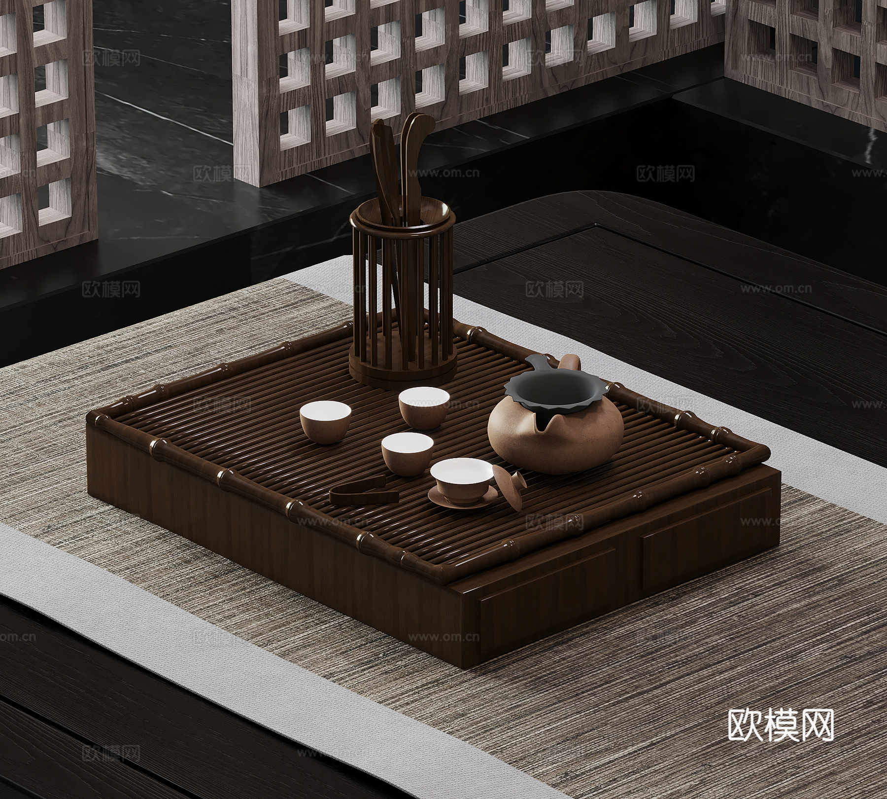 24茶具 新中式茶具 茶壶 茶杯3d模型