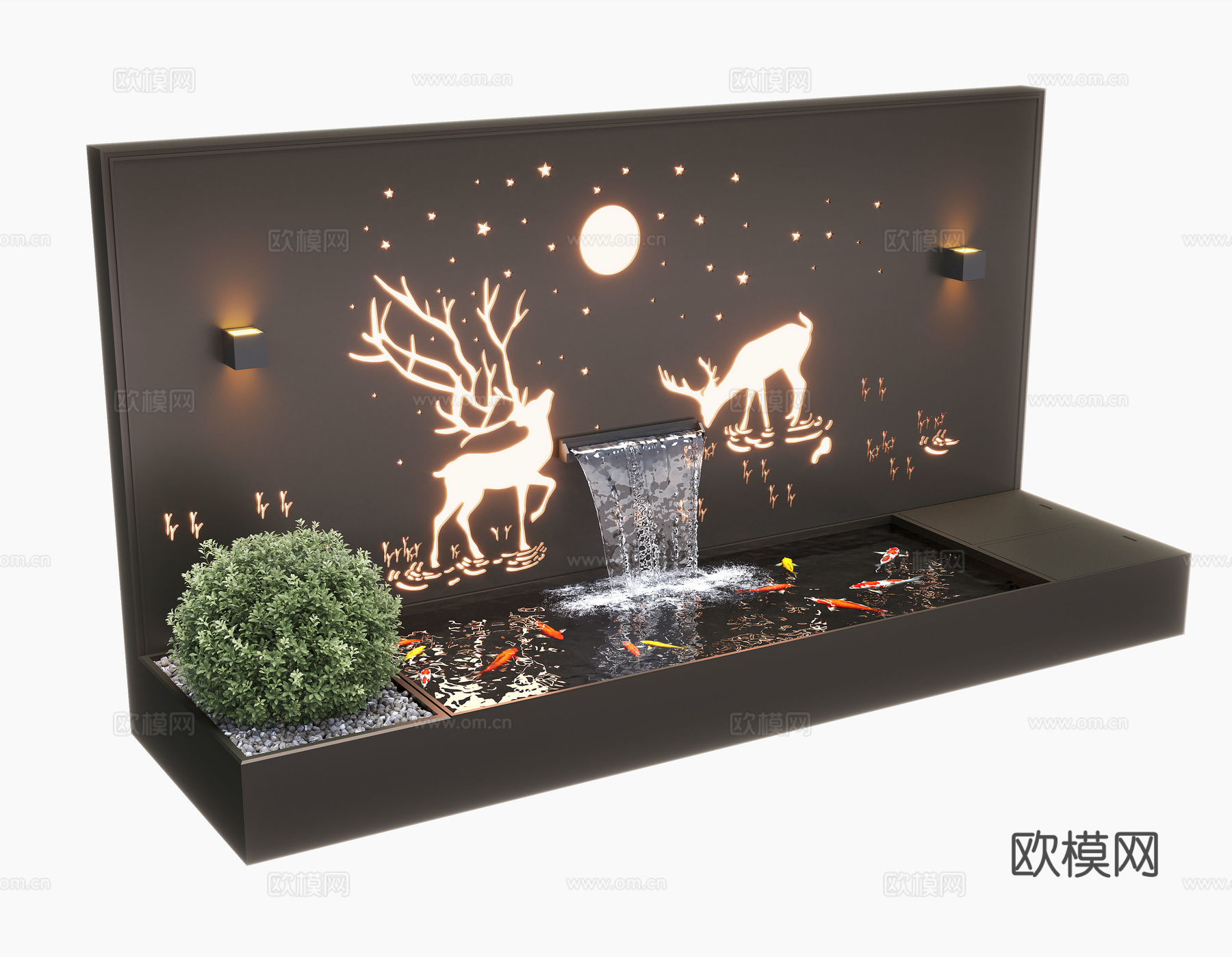 现代庭院水景墙 景观墙 睡觉 流水 鱼池3d模型