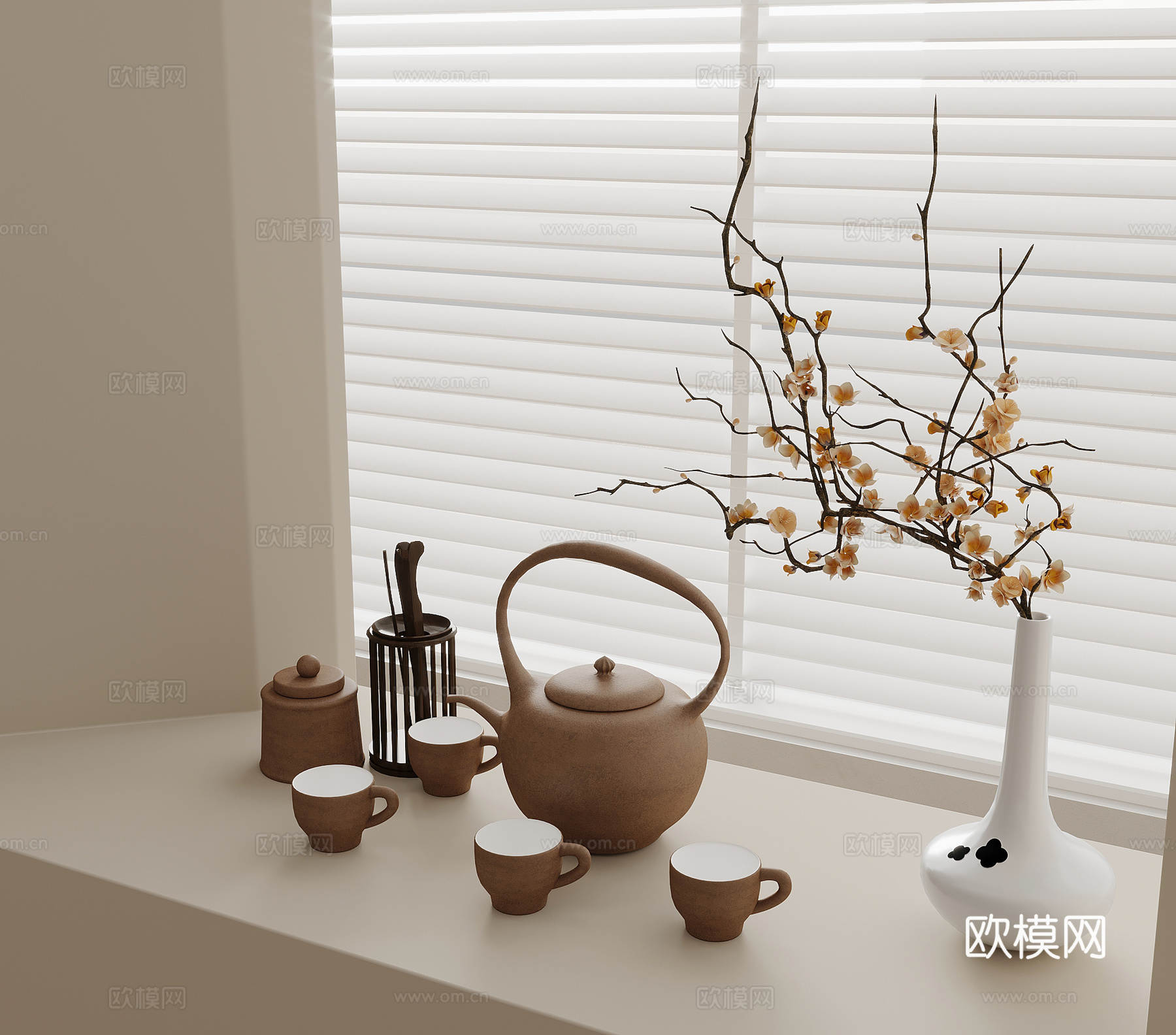 25茶具 新中式茶具 花瓶花艺su模型