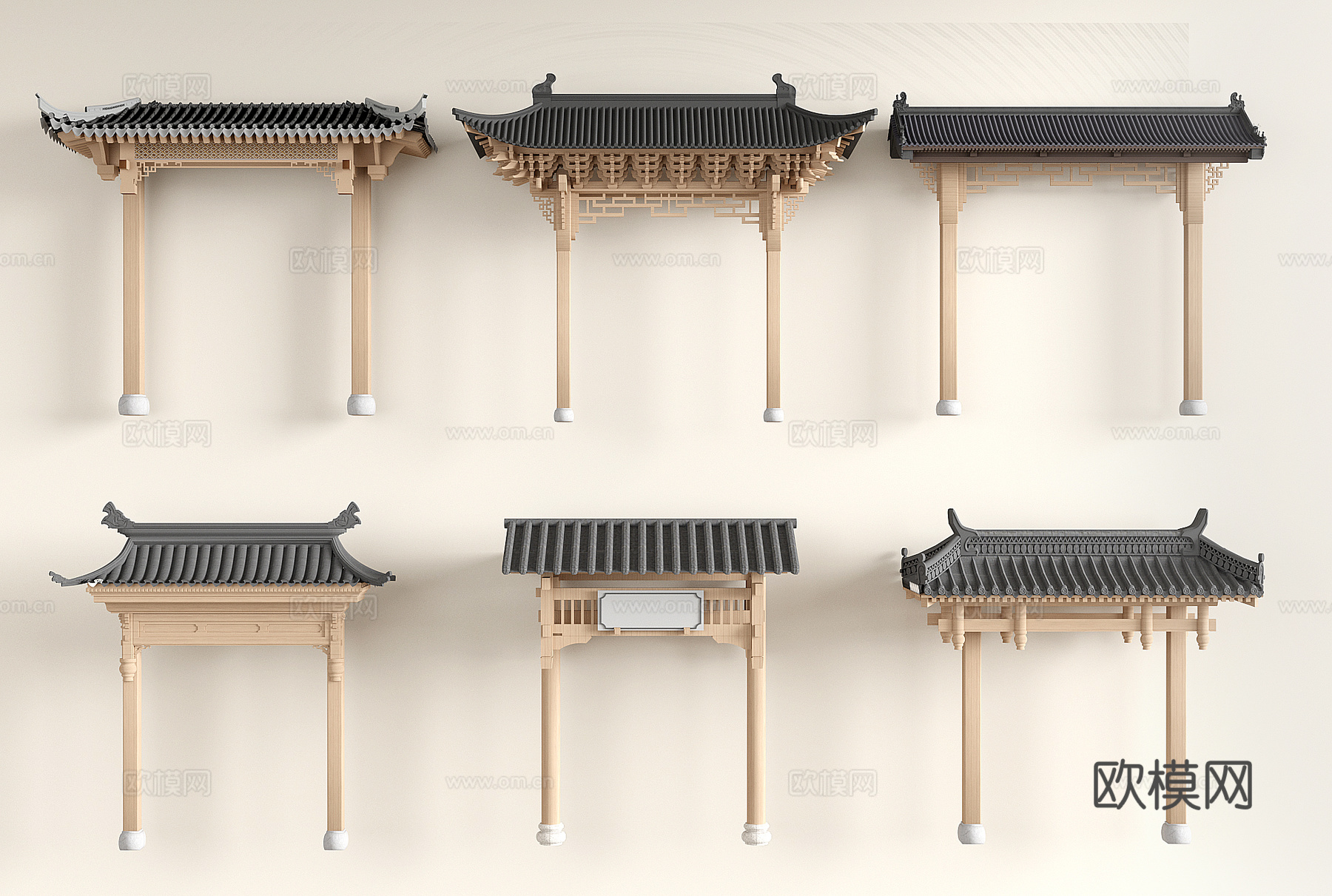 中式古建门头 牌楼3d模型