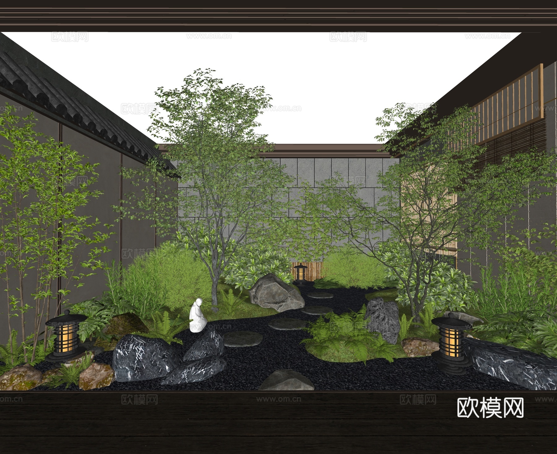 植物组合 天井庭院花园 室内植物su模型