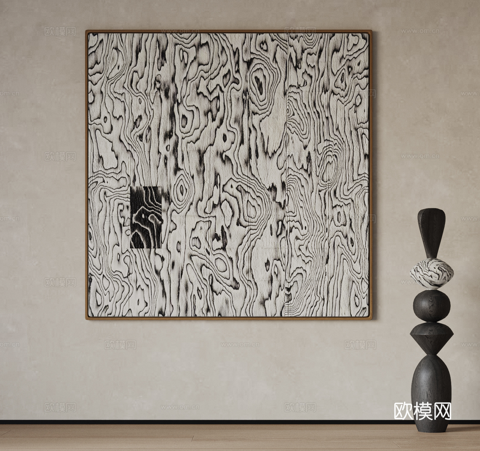 现代挂画 意式挂画 装饰画 抽象画 雕塑 木纹挂画3d模型