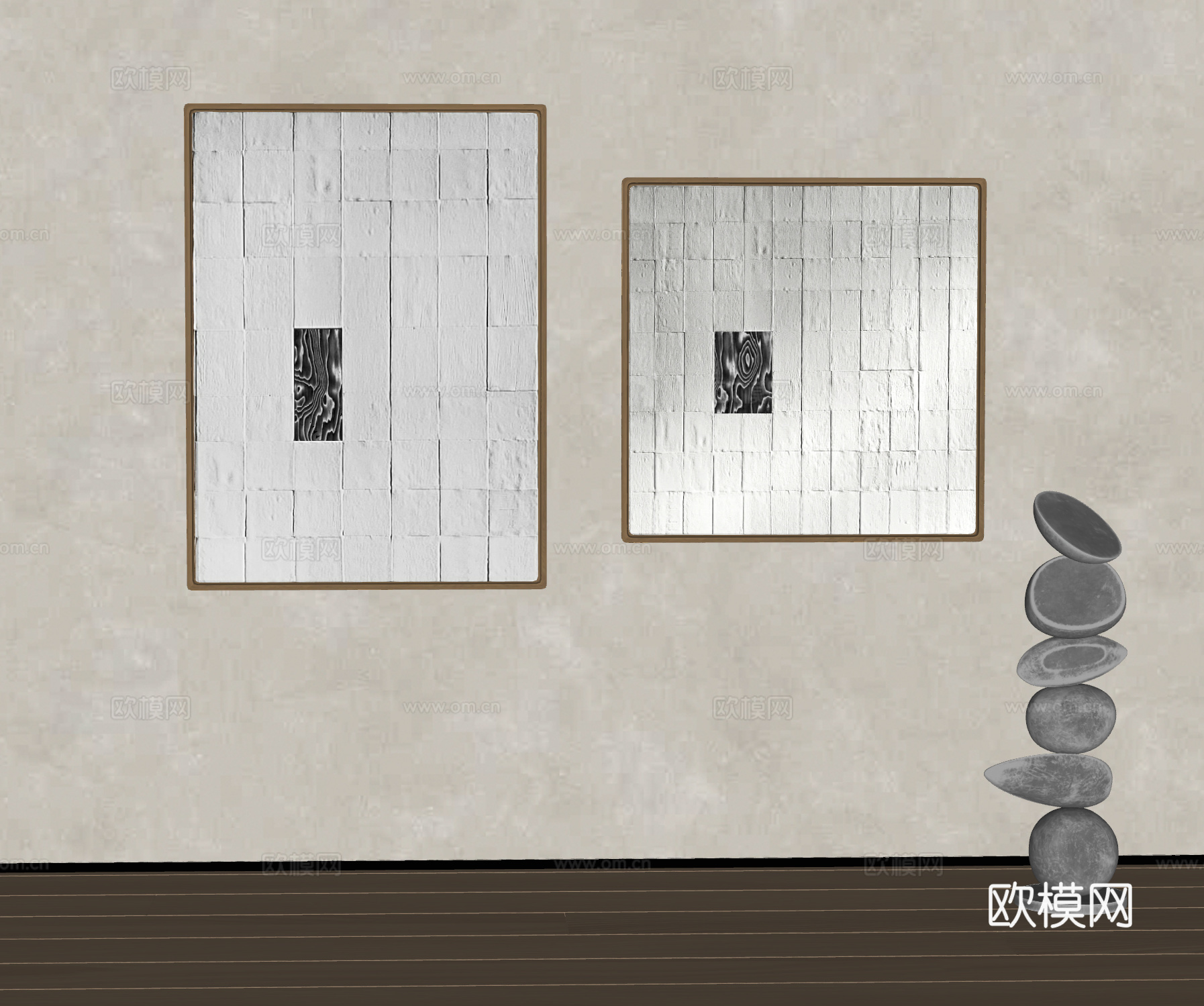 现代挂画组合 侘寂风装饰画 雕塑 黑白挂画 肌理画su模型