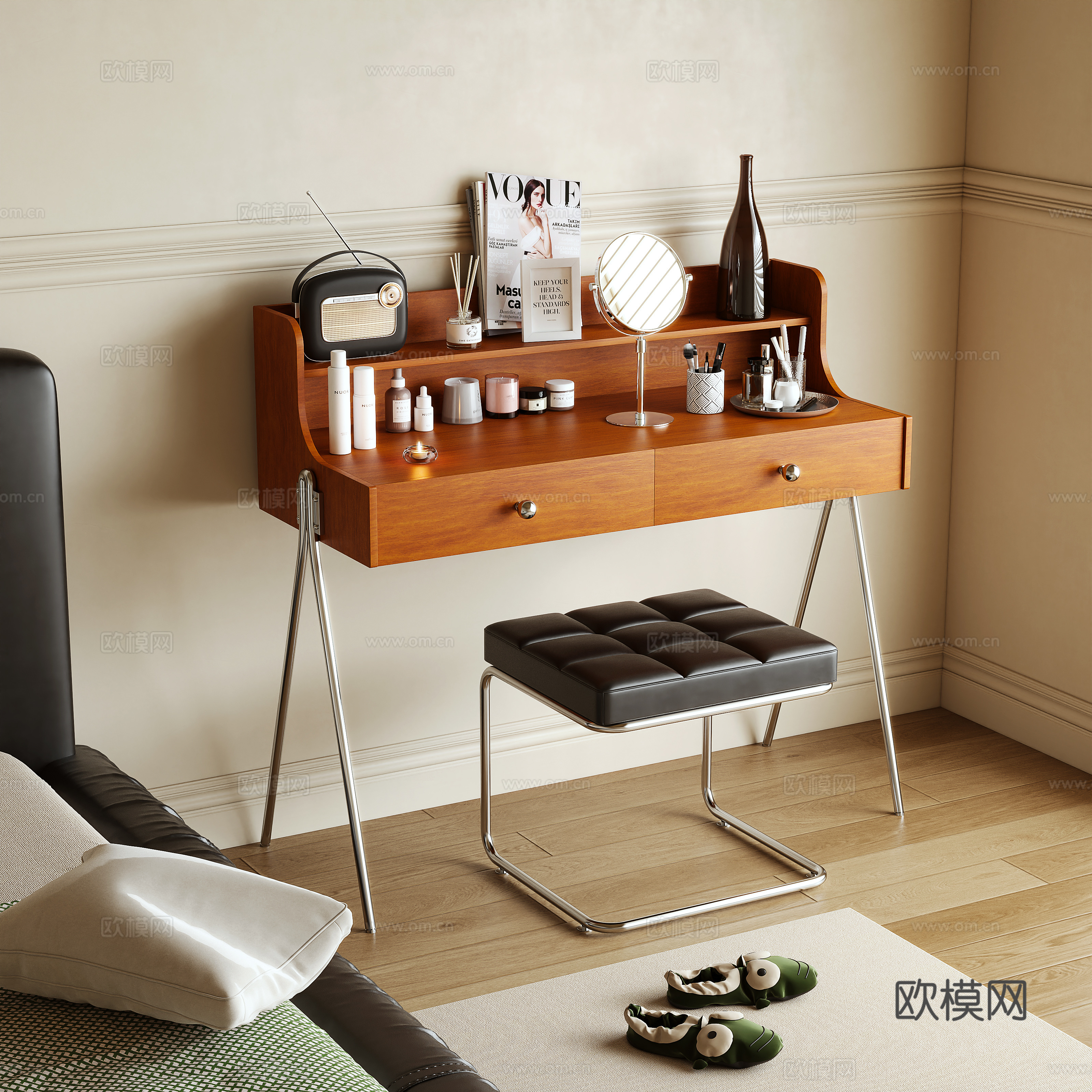 原木风梳妆台3d模型下载