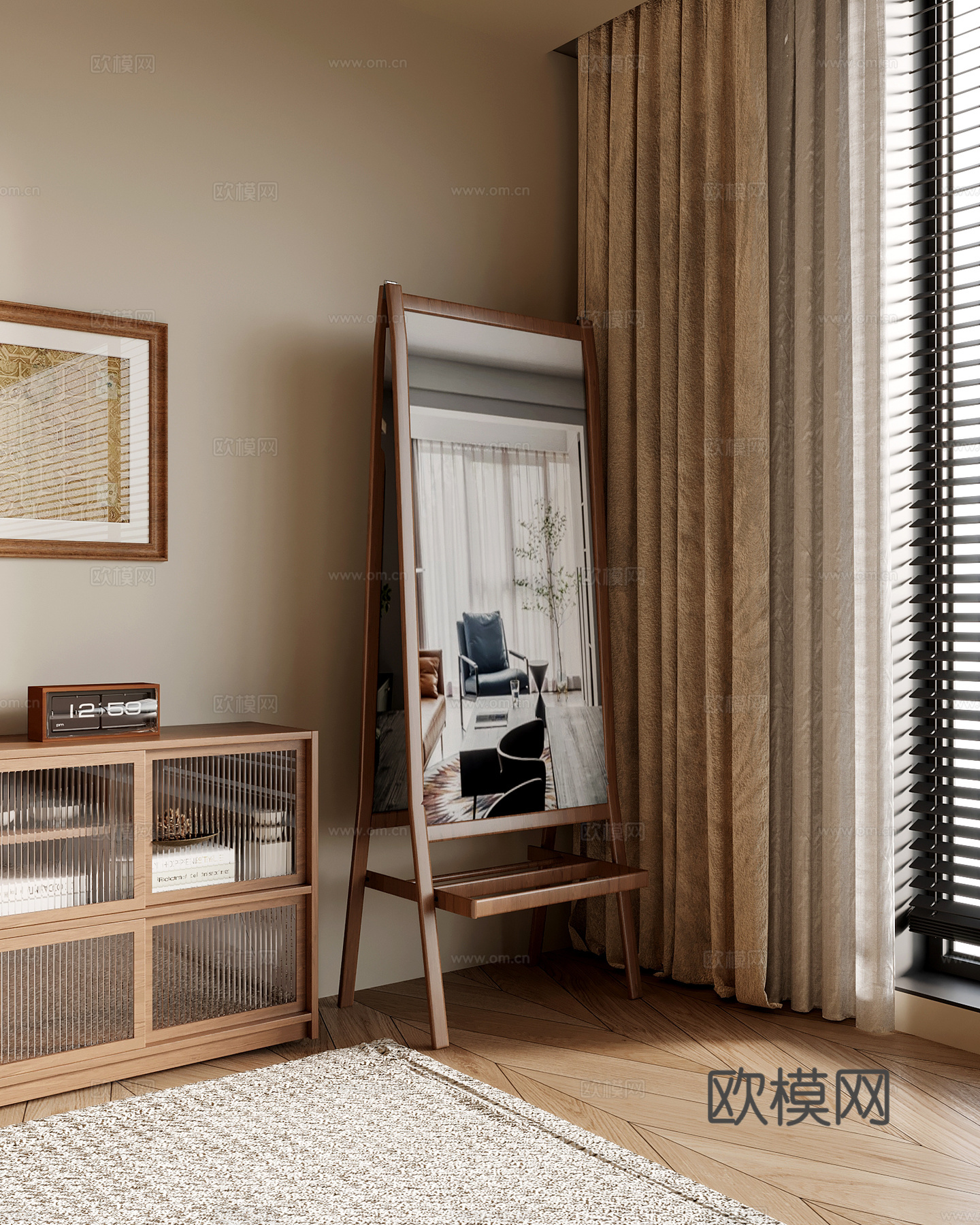 21穿衣镜 中古风穿衣镜 全身镜 镜子3d模型