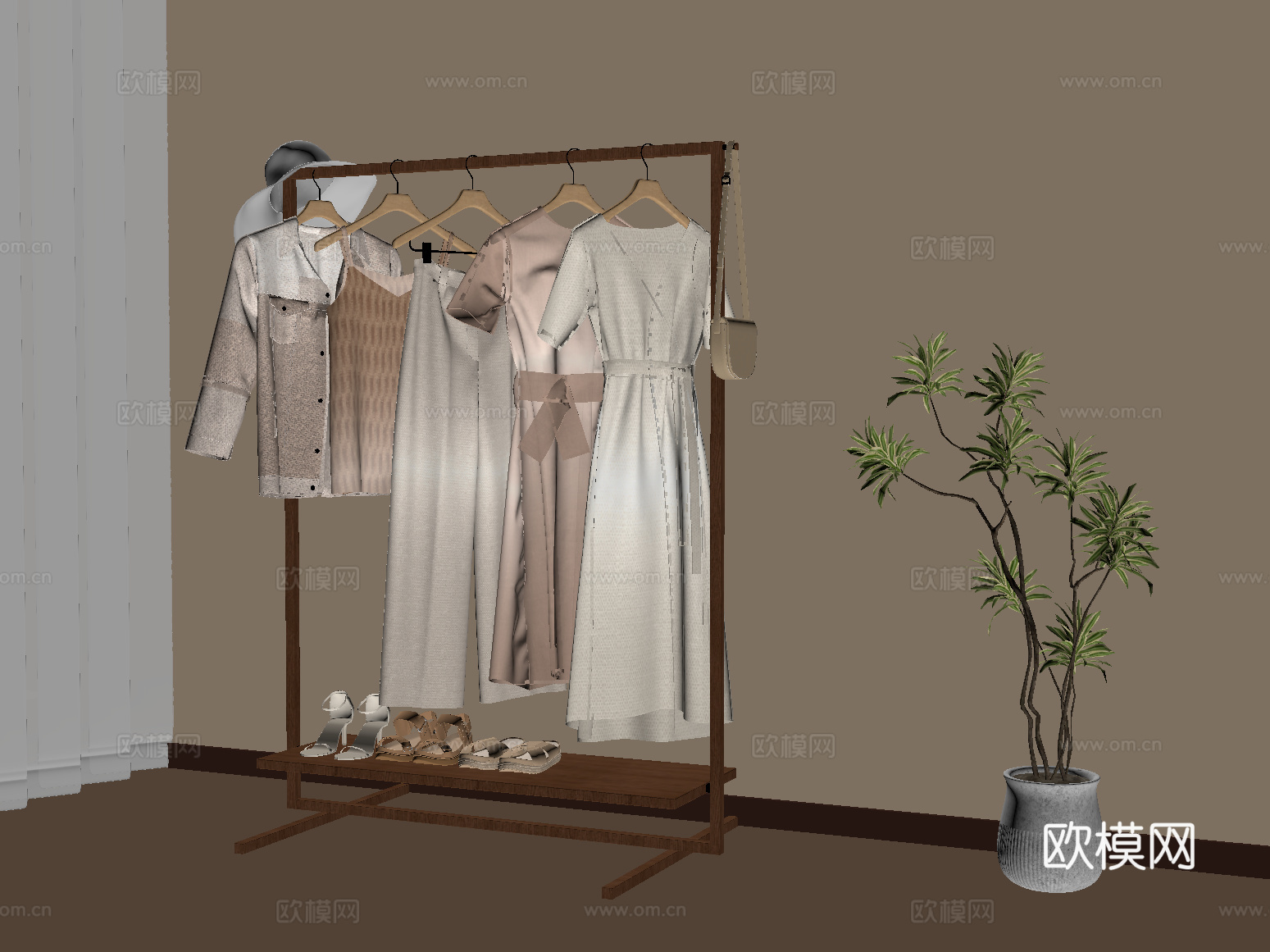 23中古风衣架 衣服服饰su模型