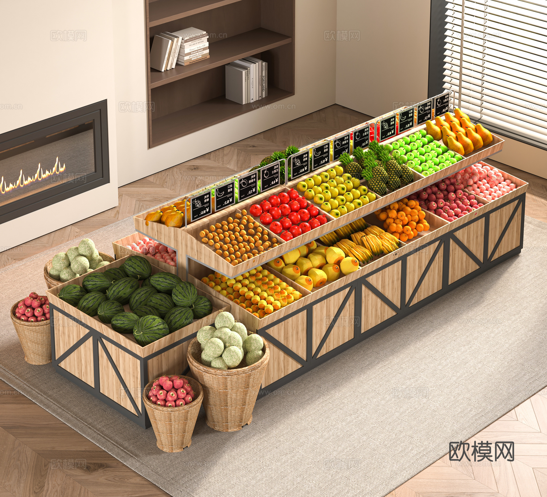 现代超市水果货架3d模型