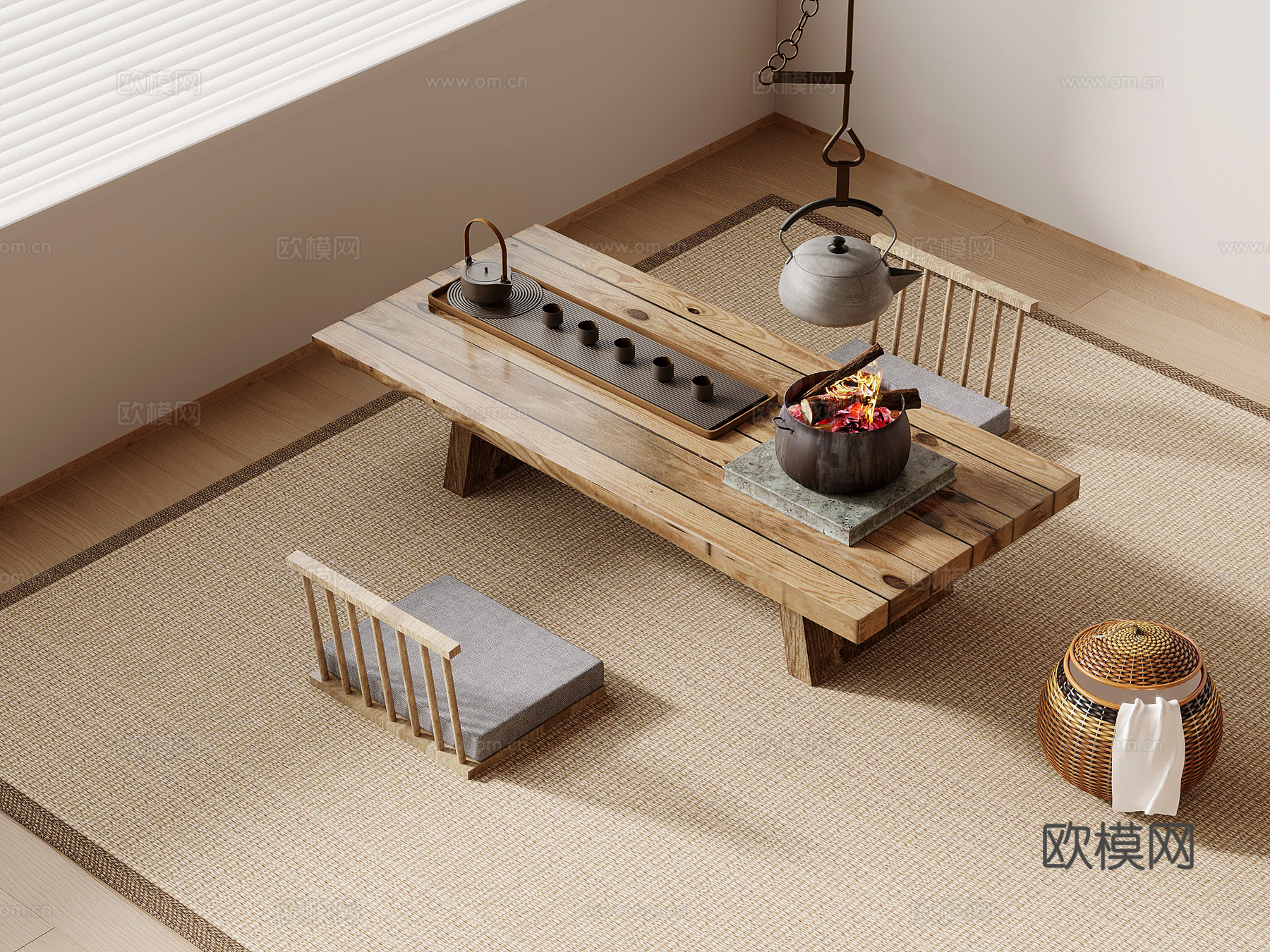 茶桌椅 诧寂风茶桌椅 茶具3d模型