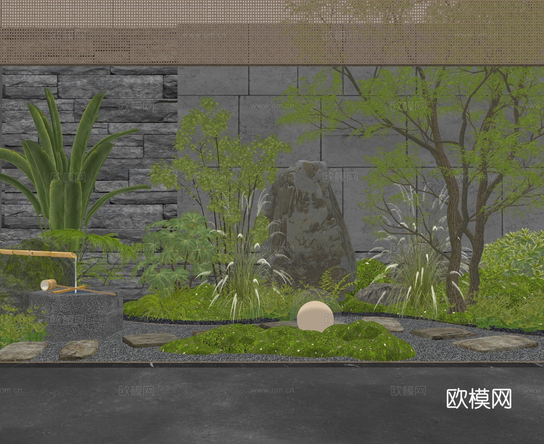 植物组合 天井庭院花园 室内植物su模型