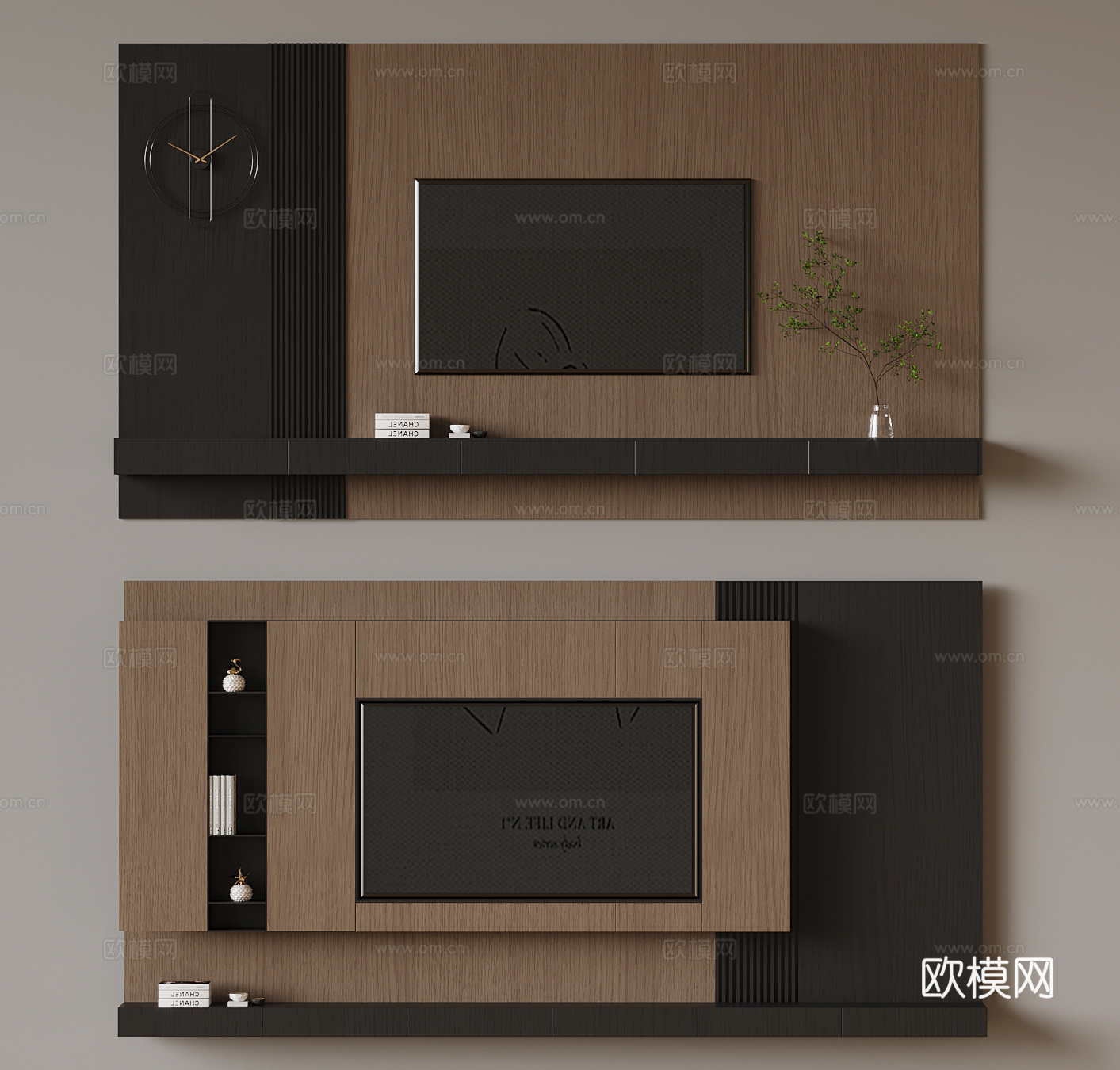 现代意式电视背景墙3d模型