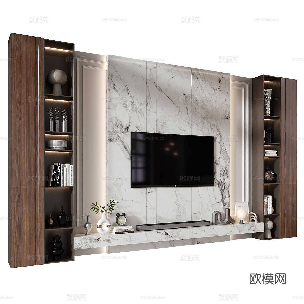 现代意式轻奢客厅电视背景墙3d模型