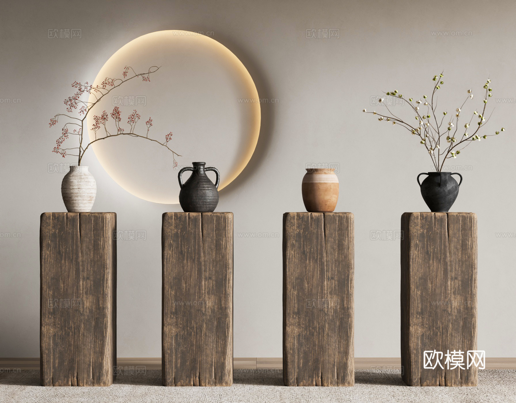 陶罐花瓶摆件 旧罐子 陶罐 新中式背景墙su模型