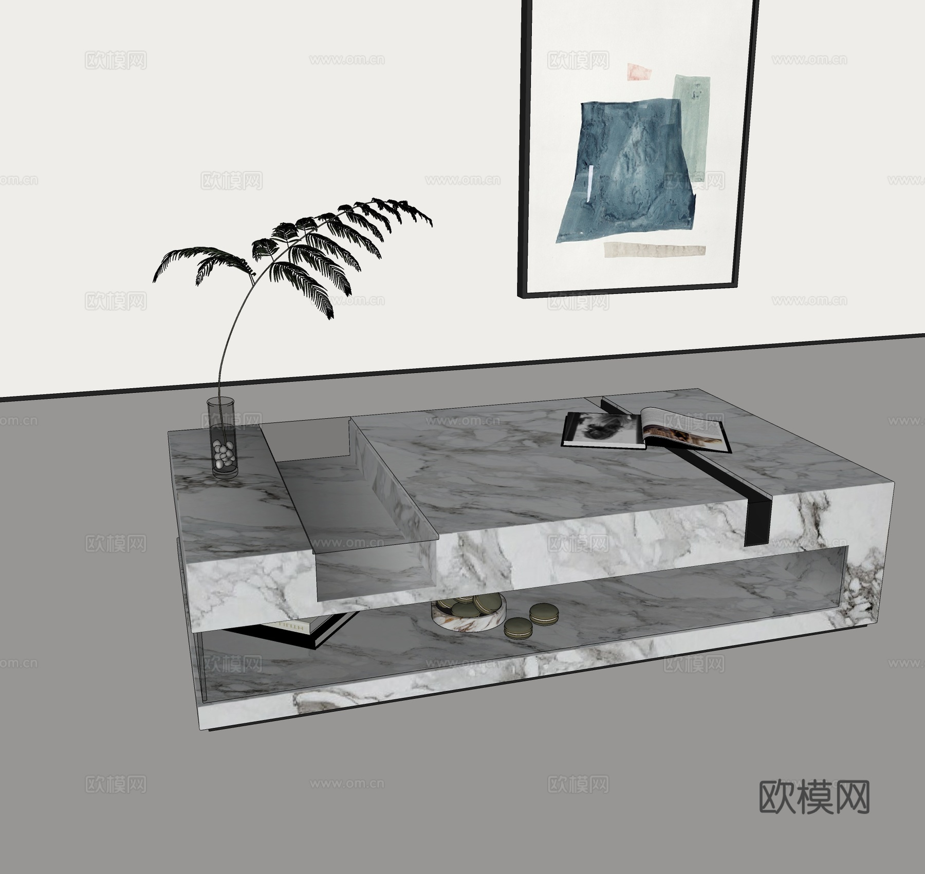 现代茶几 轻奢茶几 方形茶几 大理石茶几su模型