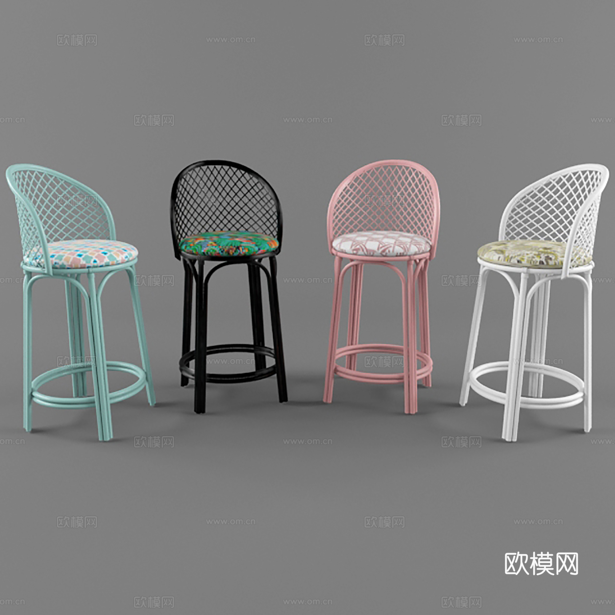 美式吧椅 咖啡厅吧台椅 铁艺吧椅su模型