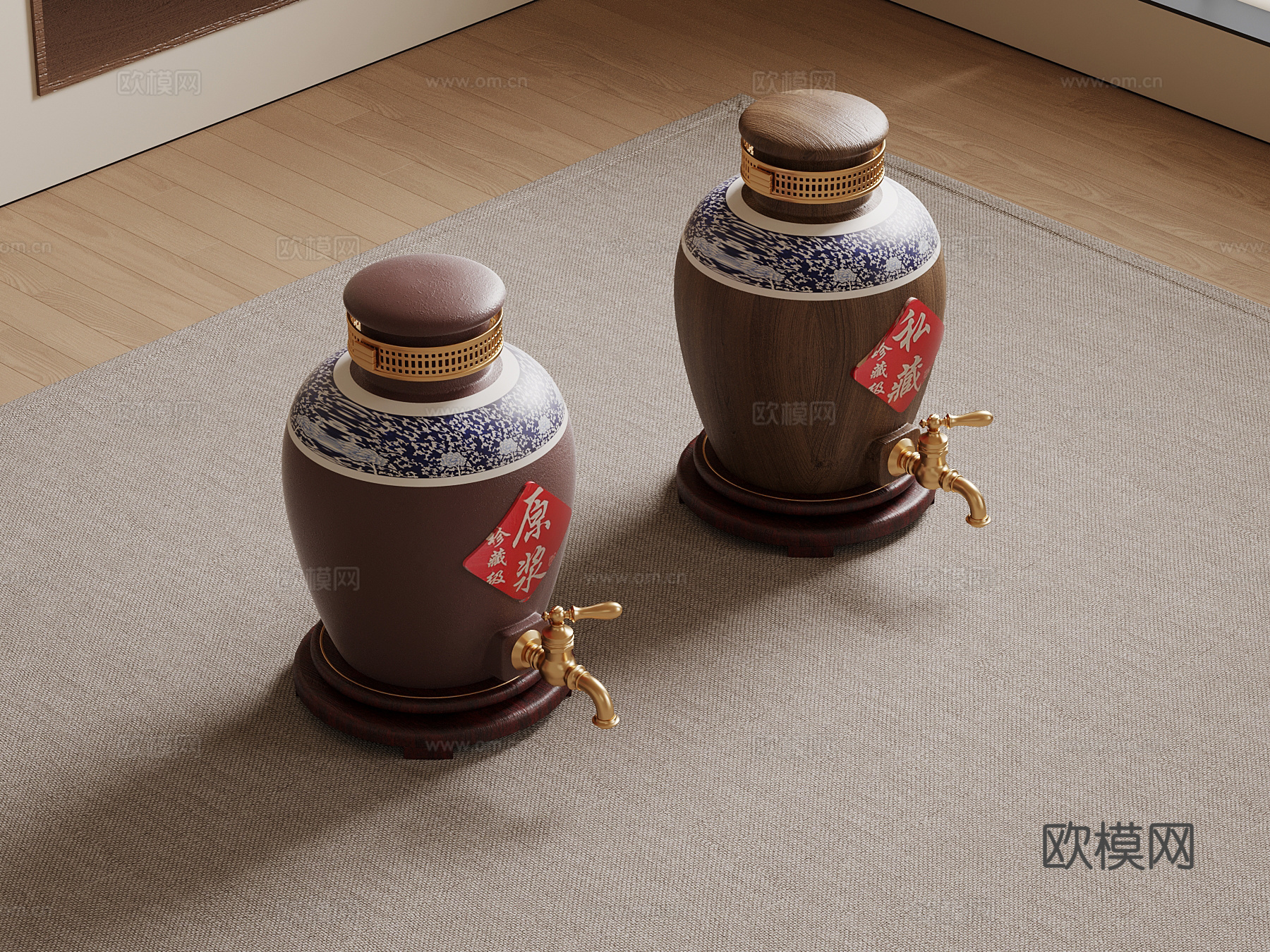 30新中式酒桶 白酒3d模型3d模型