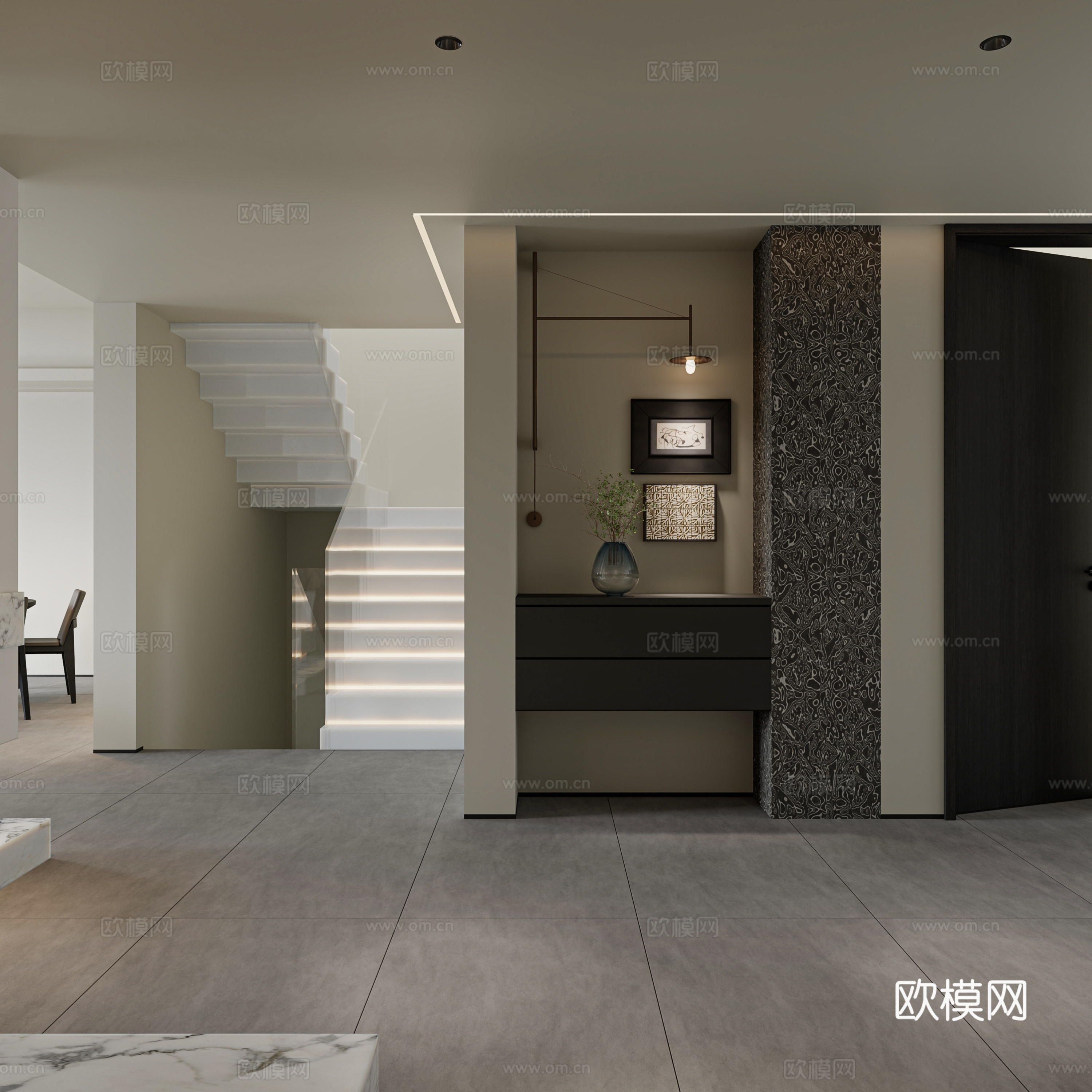 现代意式玄关 端景台玄关 屏风玄关 别墅玄关 楼梯 装饰性3d模型