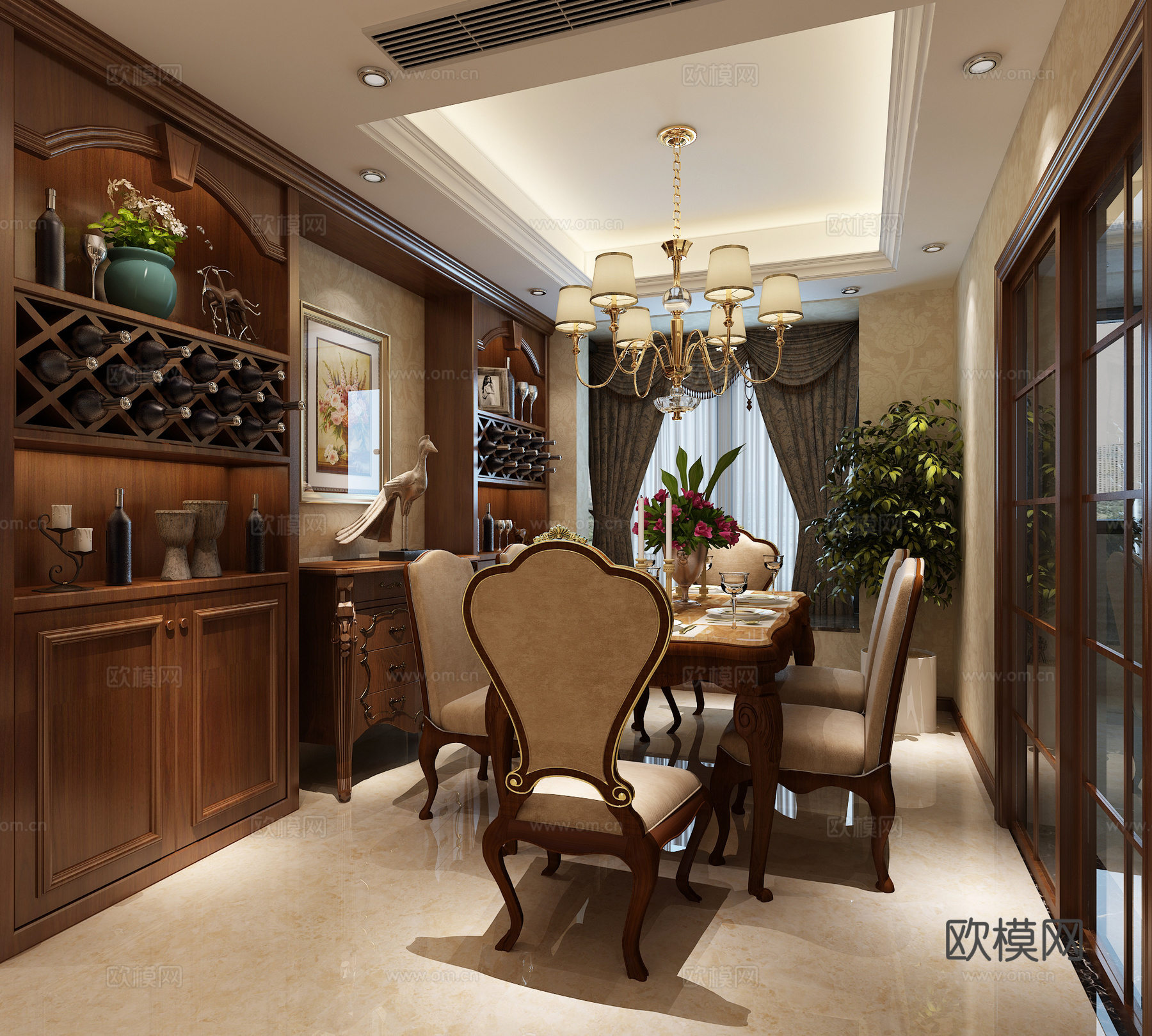 美式风格客厅餐厅3d模型