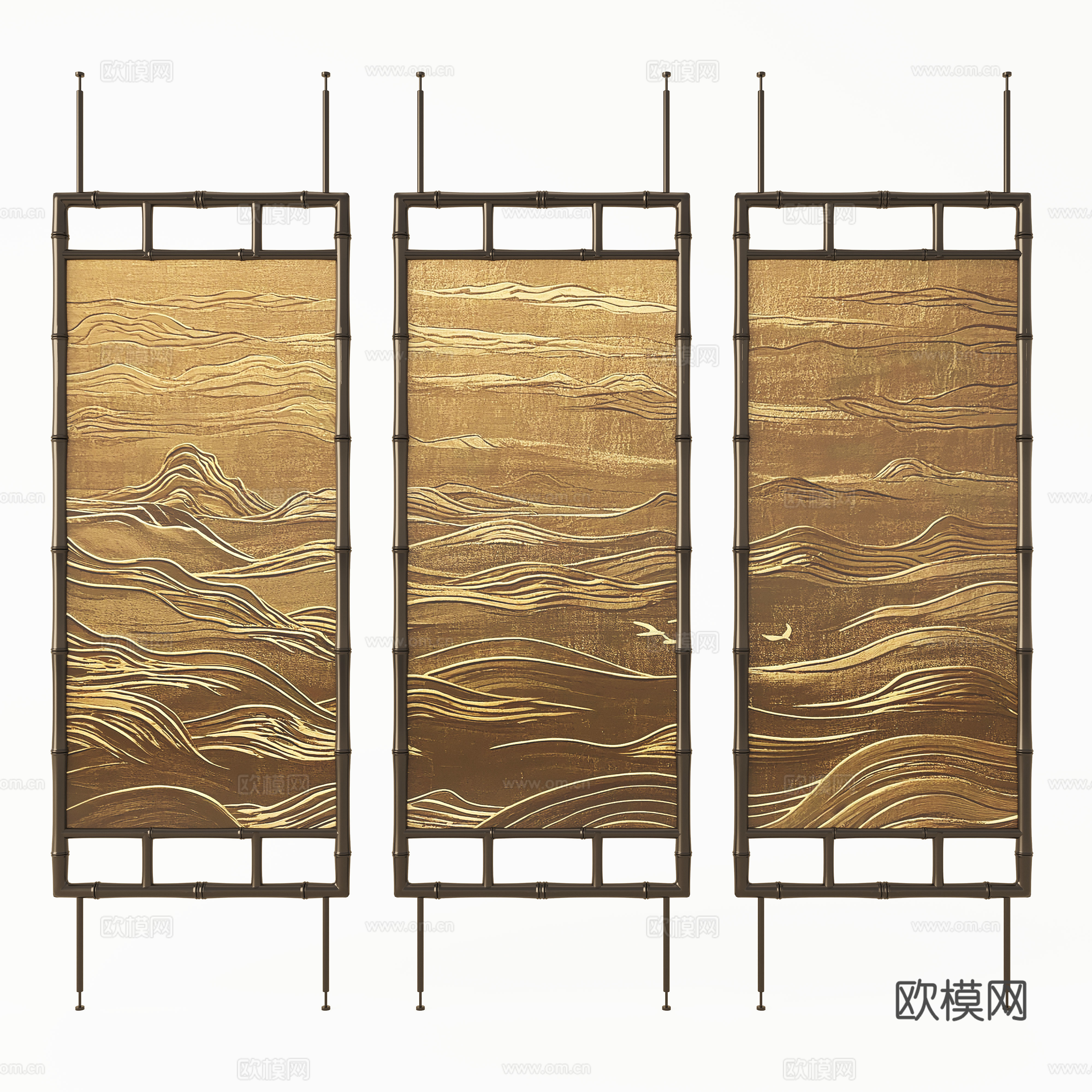 新中式屏风隔断 竹子屏风 金属屏风3d模型